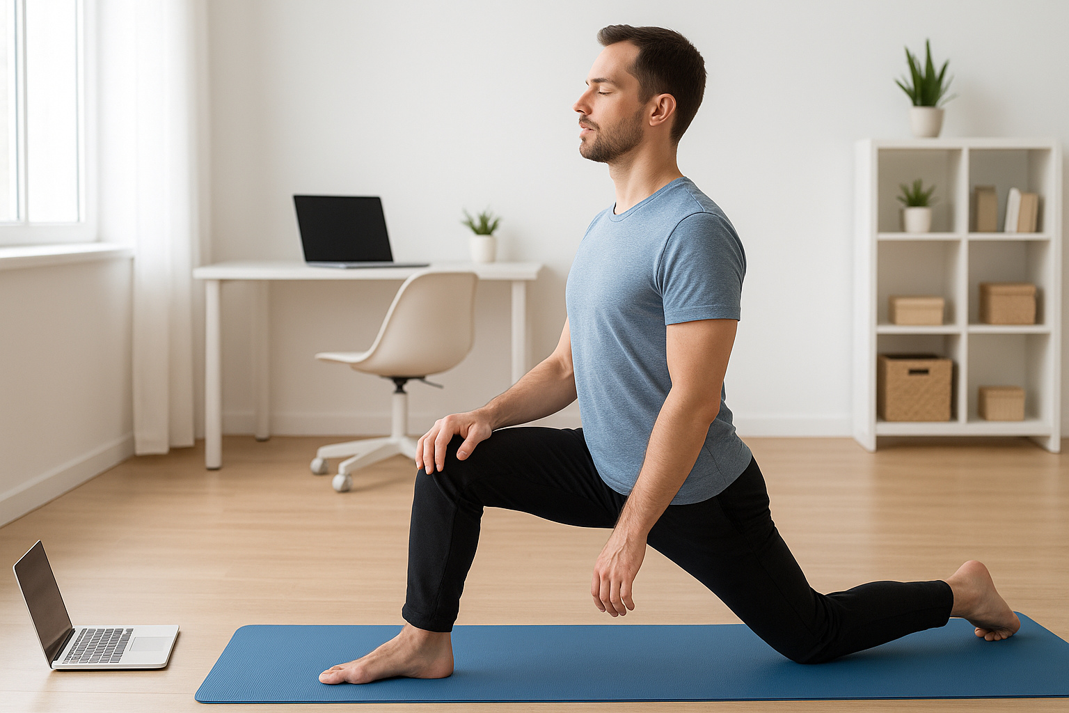 Home stretching routine for stiff desk workers: 15 minutes to reset after a work-from-home day