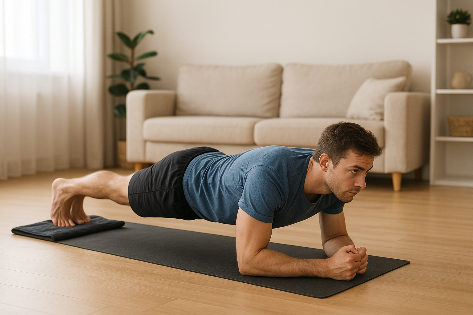 30-minute home core workout plan using only the floor and a towel