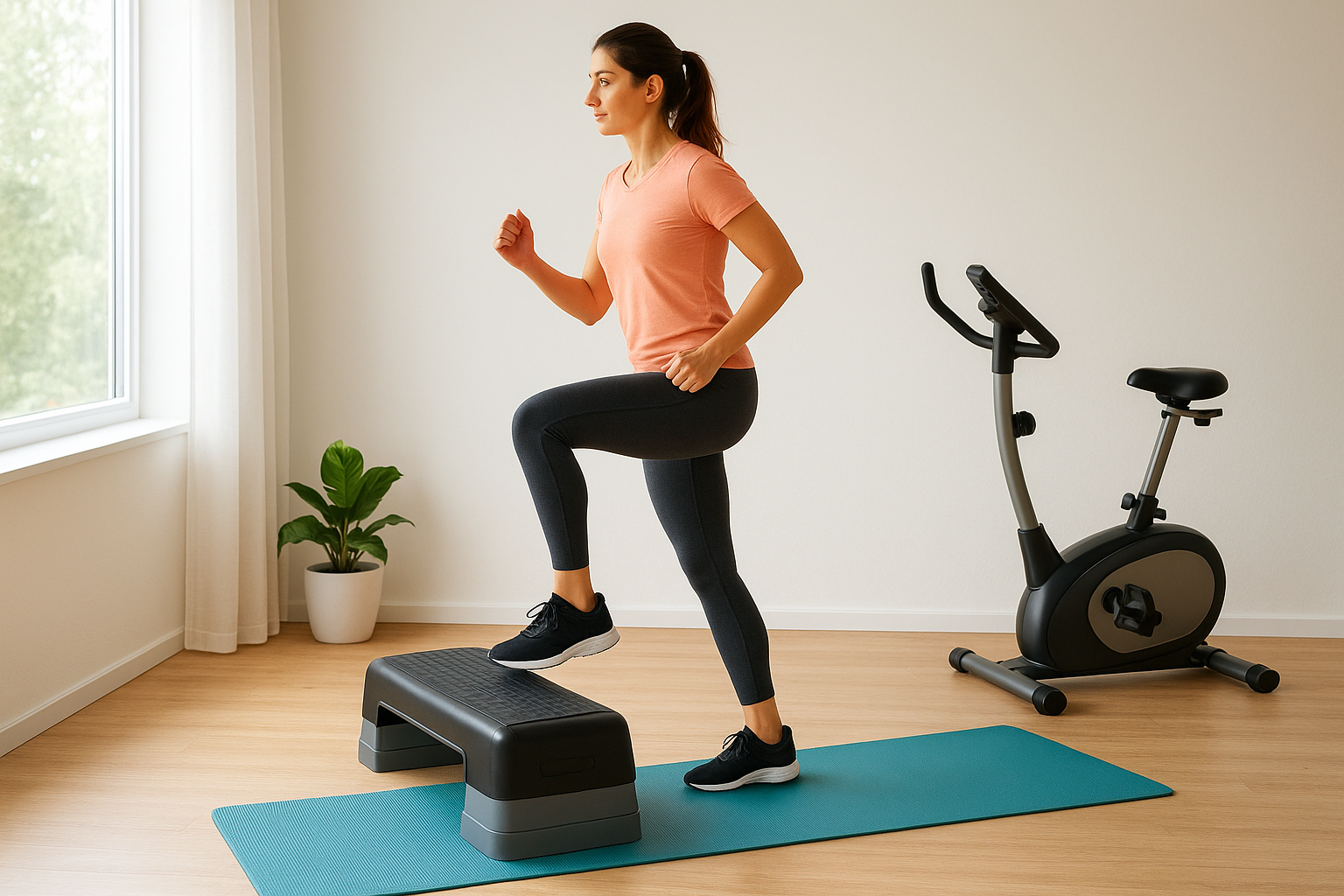 Hybrid cardio circuits at home: how to combine step, bike and bodyweight without overtraining