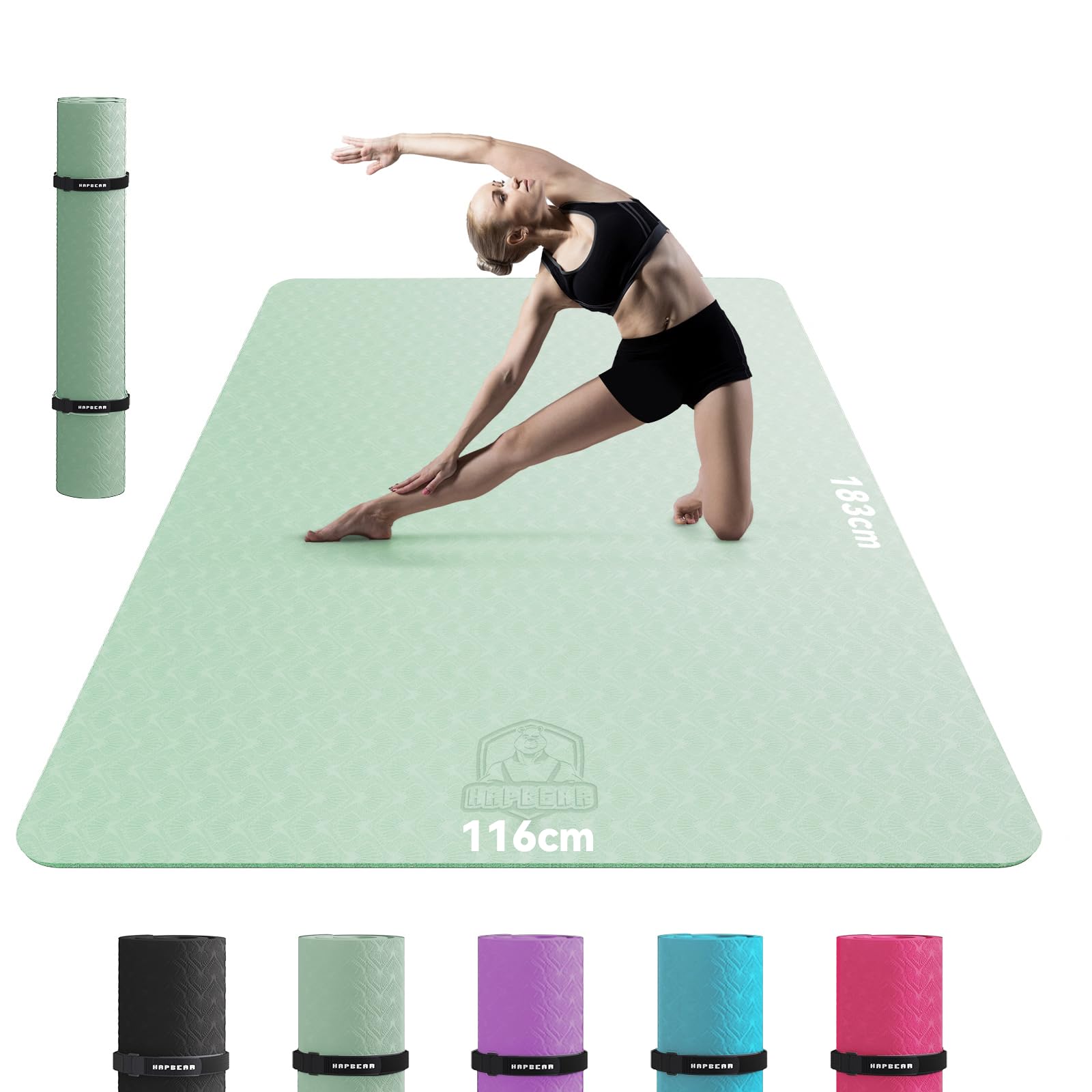 HAPBEAR large yoga mat 183×91, extra-wide non-slip base for home workouts in promo on Amazon
