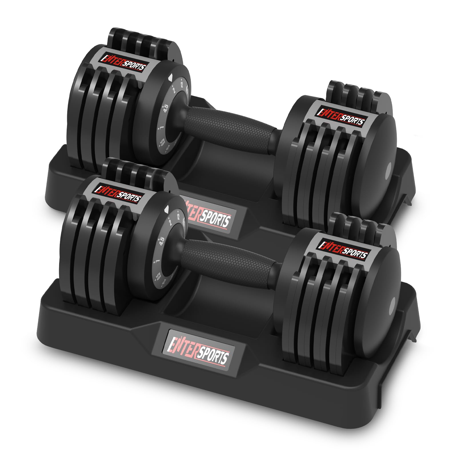 EnterSports adjustable dumbbells, compact multi-weight set for space-saving home strength training in promo on Amazon