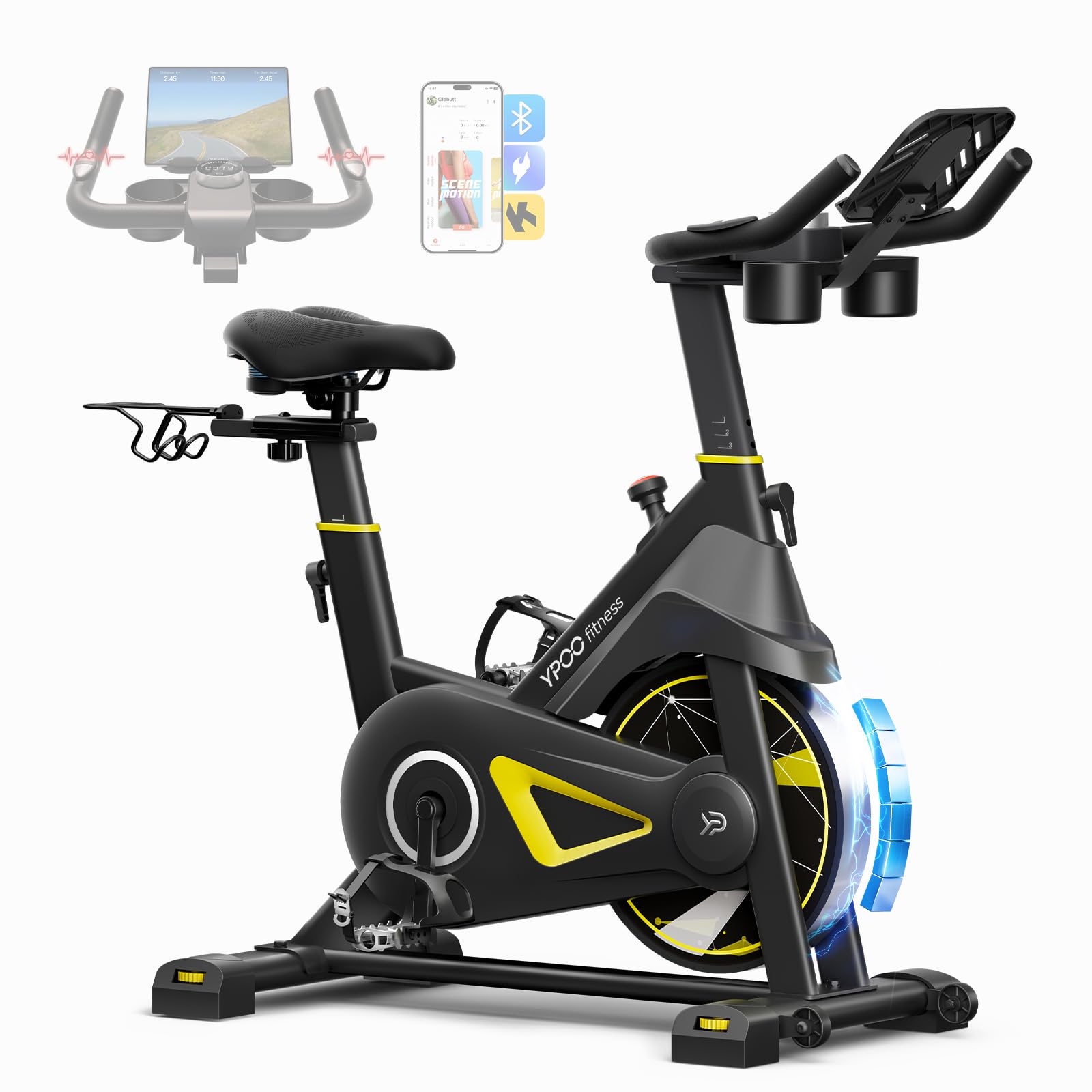 YPOO exercise bike for home, quiet magnetic spin bike with app in promo on Amazon