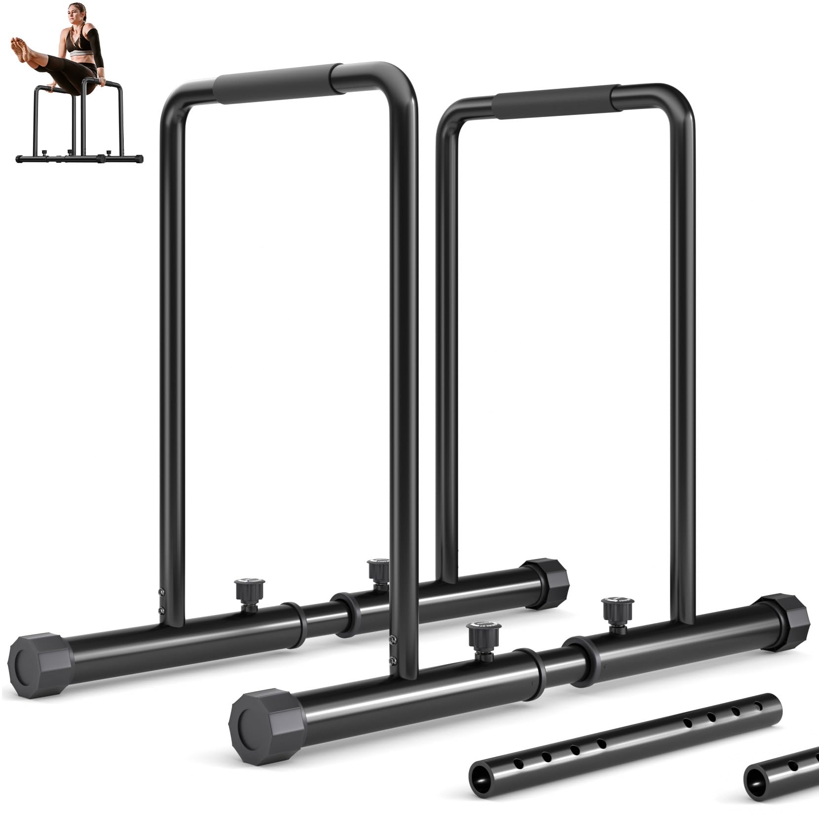 Yoleo adjustable dip bars, heavy-duty parallettes for home strength training now in promo on Amazon
