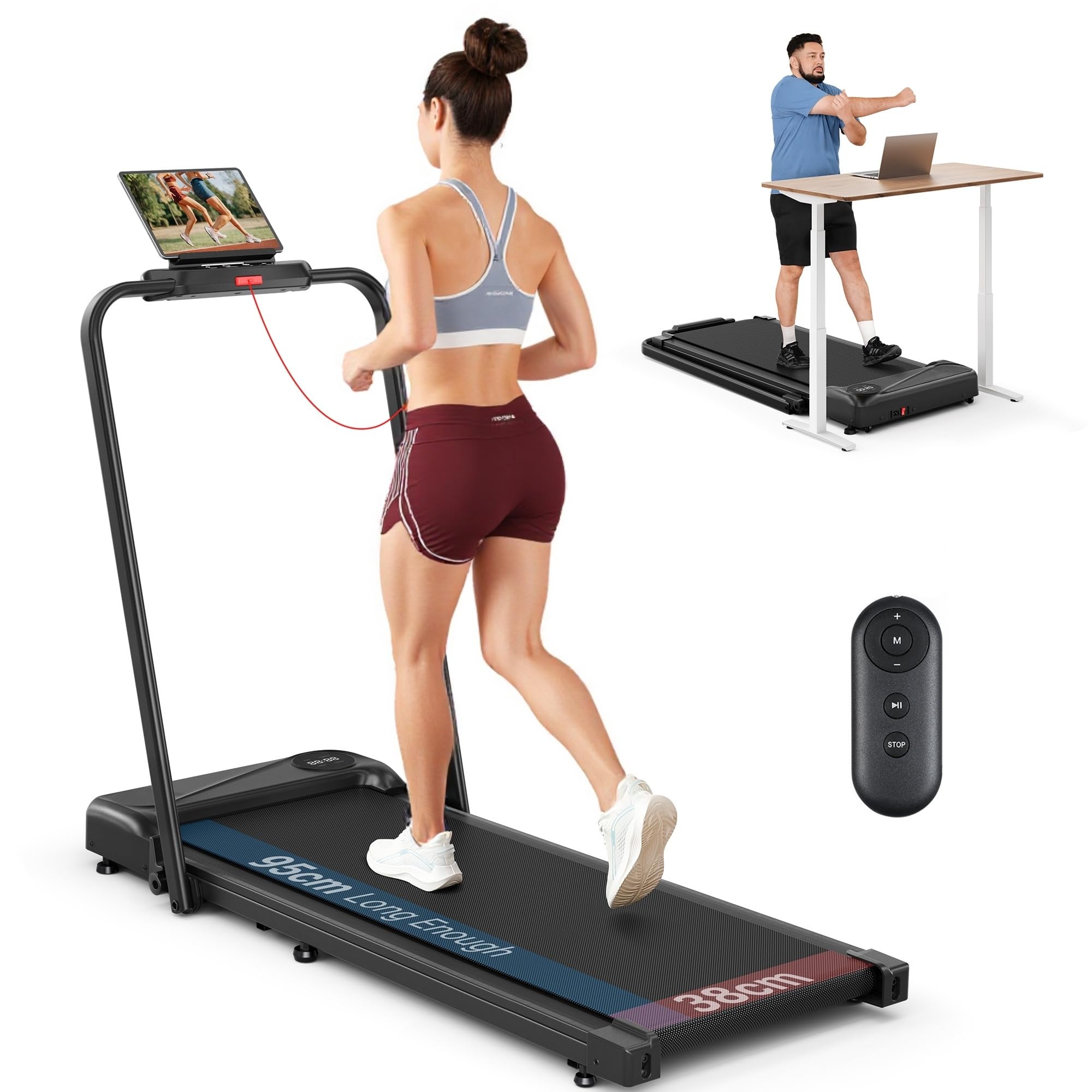 THERUN folding treadmill for home, compact walking pad with remote and LED display on Amazon