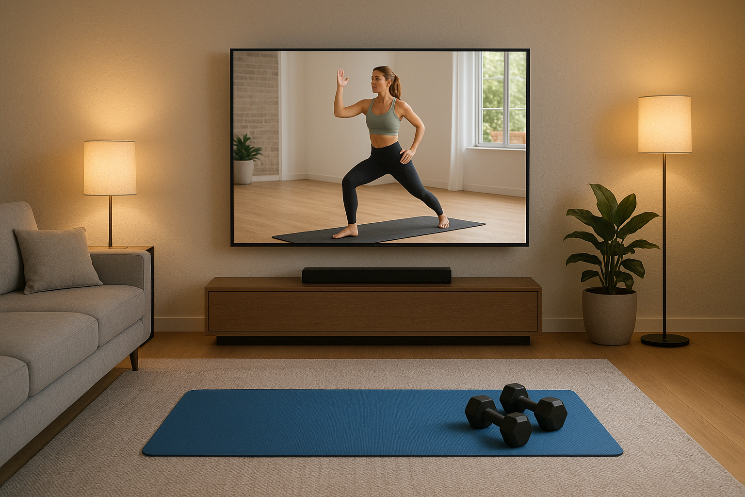 How to use smart mirrors and large screens to follow home workouts like in a studio