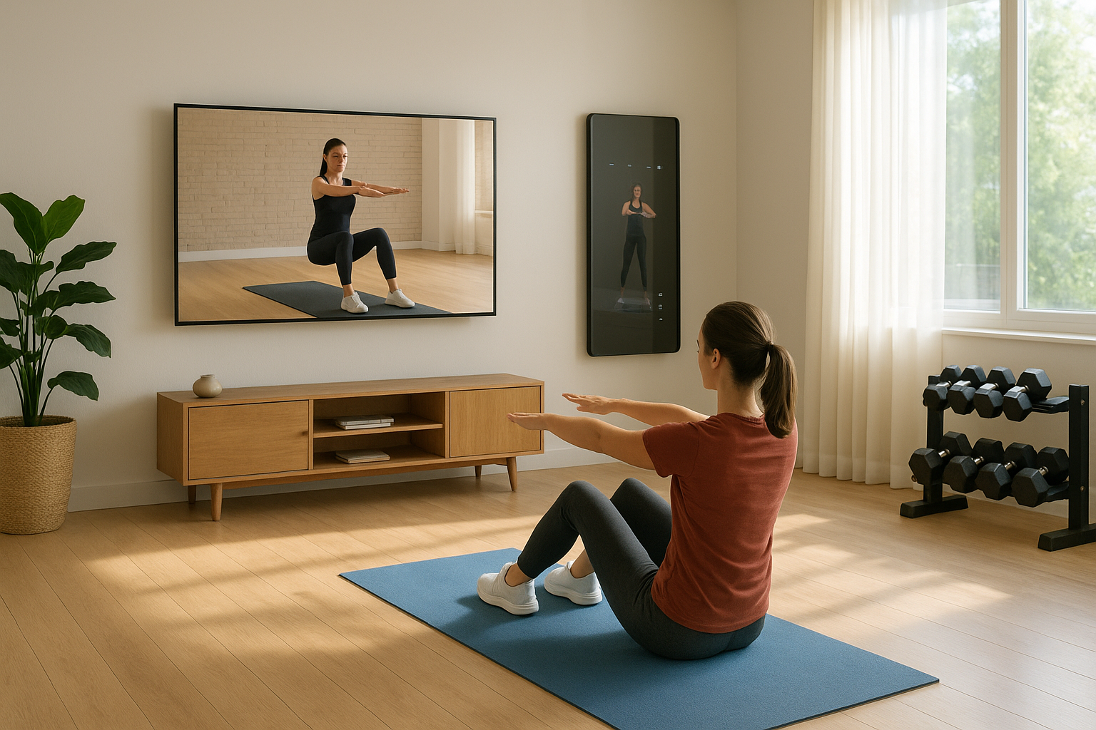 Using smart mirrors and TV casting to follow guided home workouts like a studio class