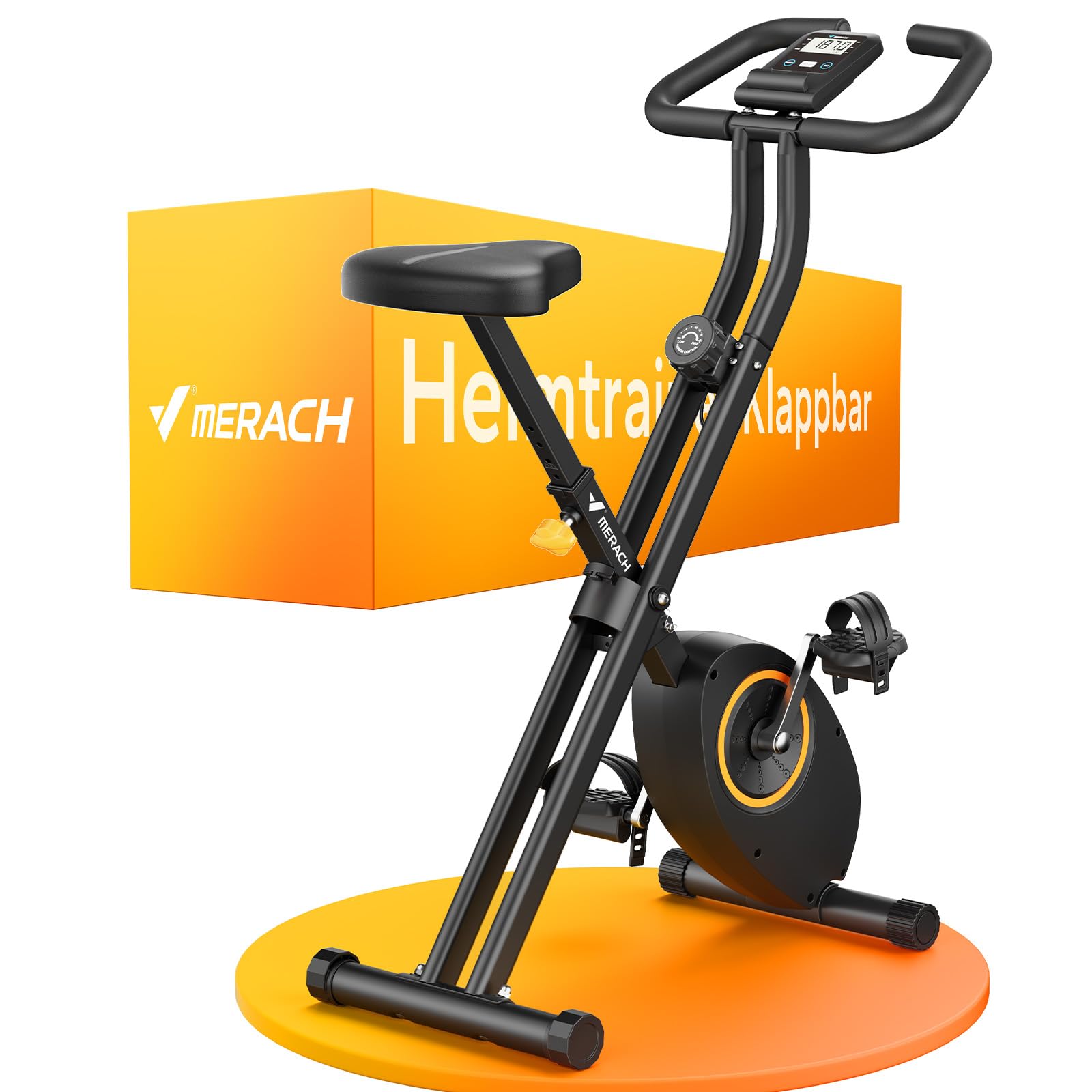 MERACH folding exercise bike, quiet magnetic home trainer with space-saving frame highlighted on Amazon
