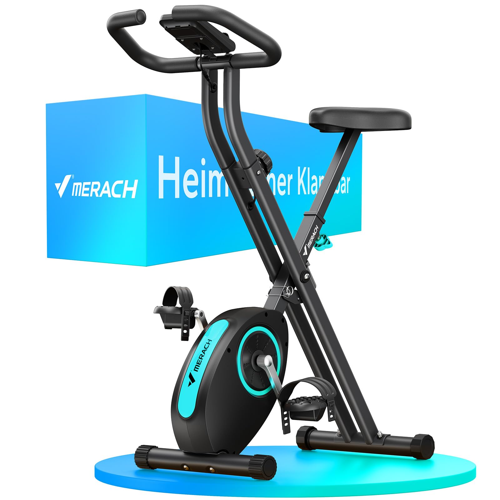 MERACH folding exercise bike, space-saving magnetic home trainer featured on Amazon
