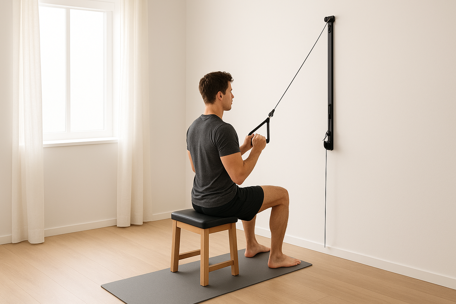 Compact wall-mounted cable pulley: how to build a full-body station with minimum space