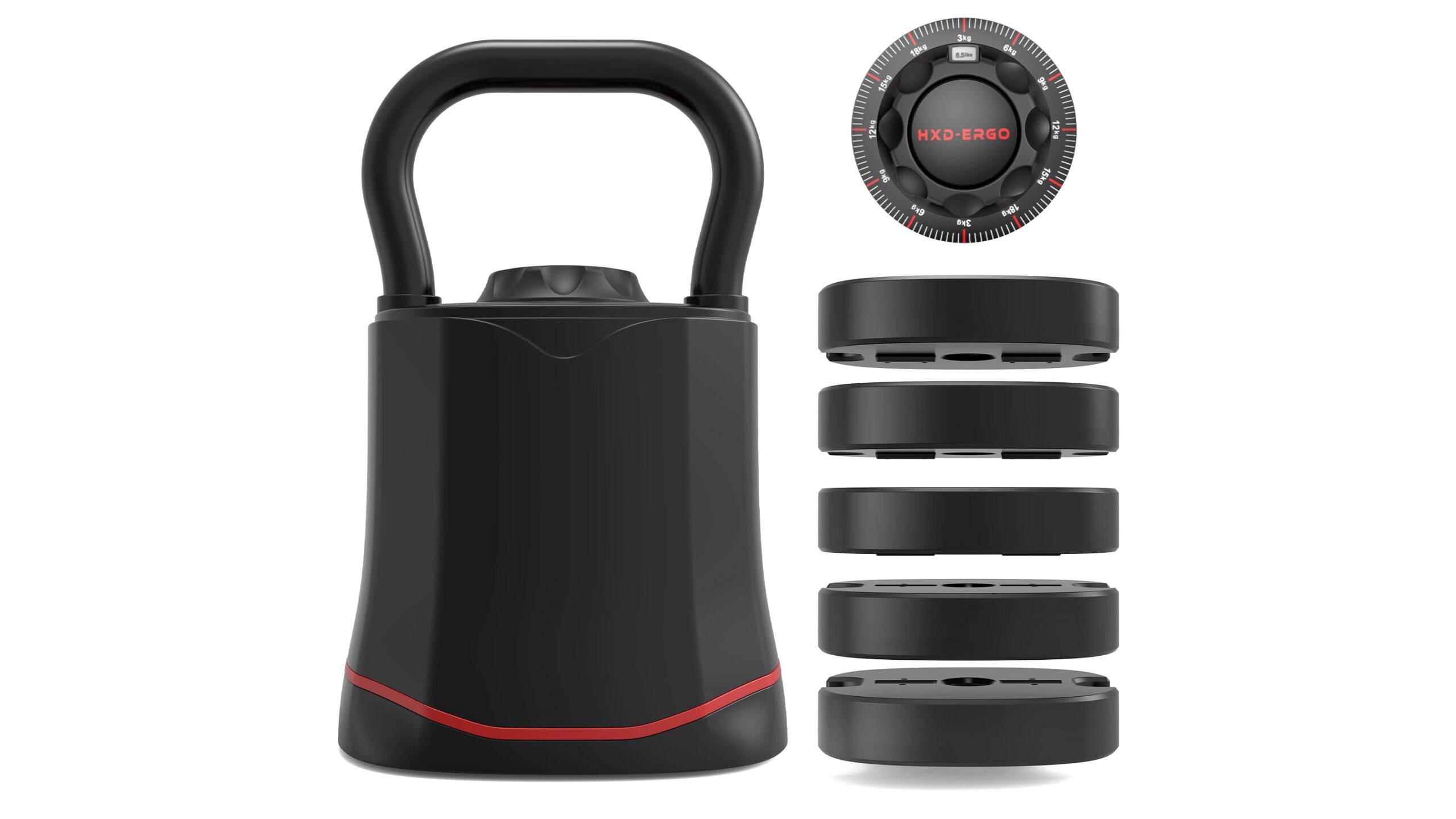 HXD-ERGO adjustable kettlebell set 6 in 1, a space-saving strength tool in discount on Amazon