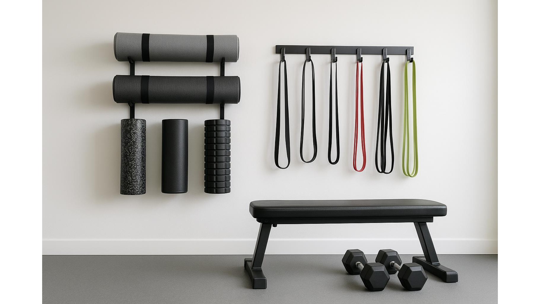 How to choose wall-mounted storage hooks for yoga mats and foam rollers in a home gym