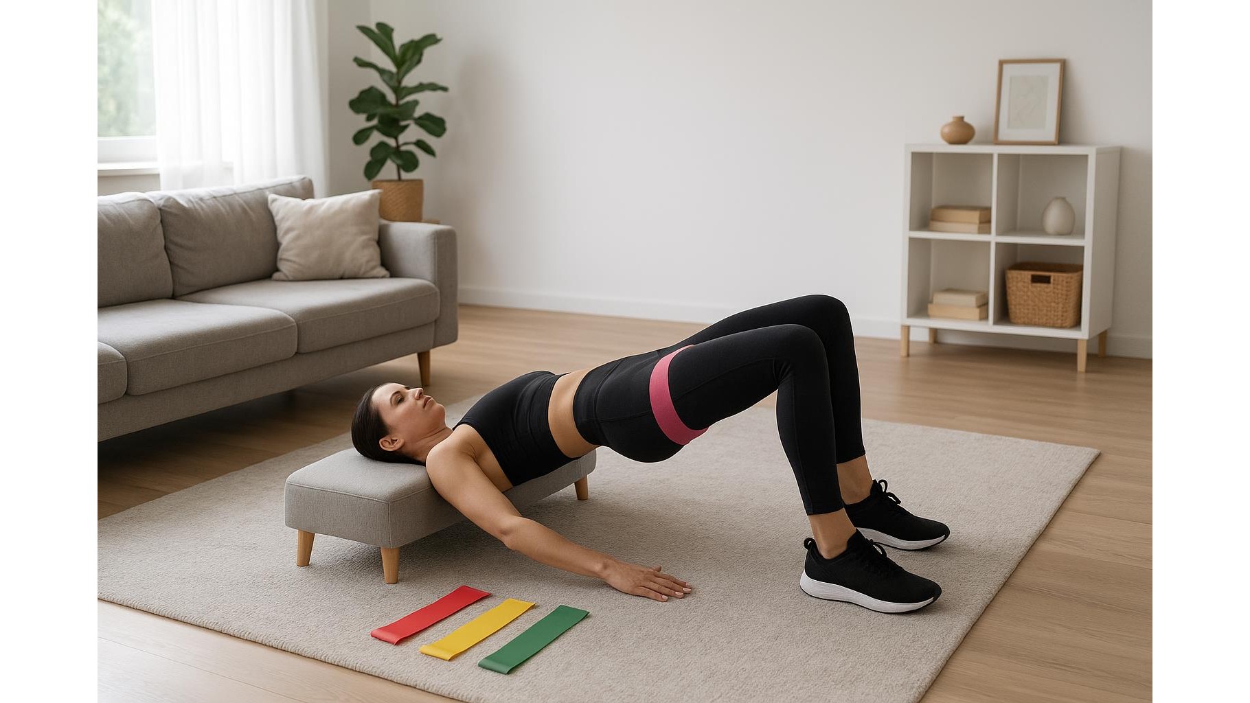 Home glute training without machines: 40-minute routine using bands, benches and bodyweight