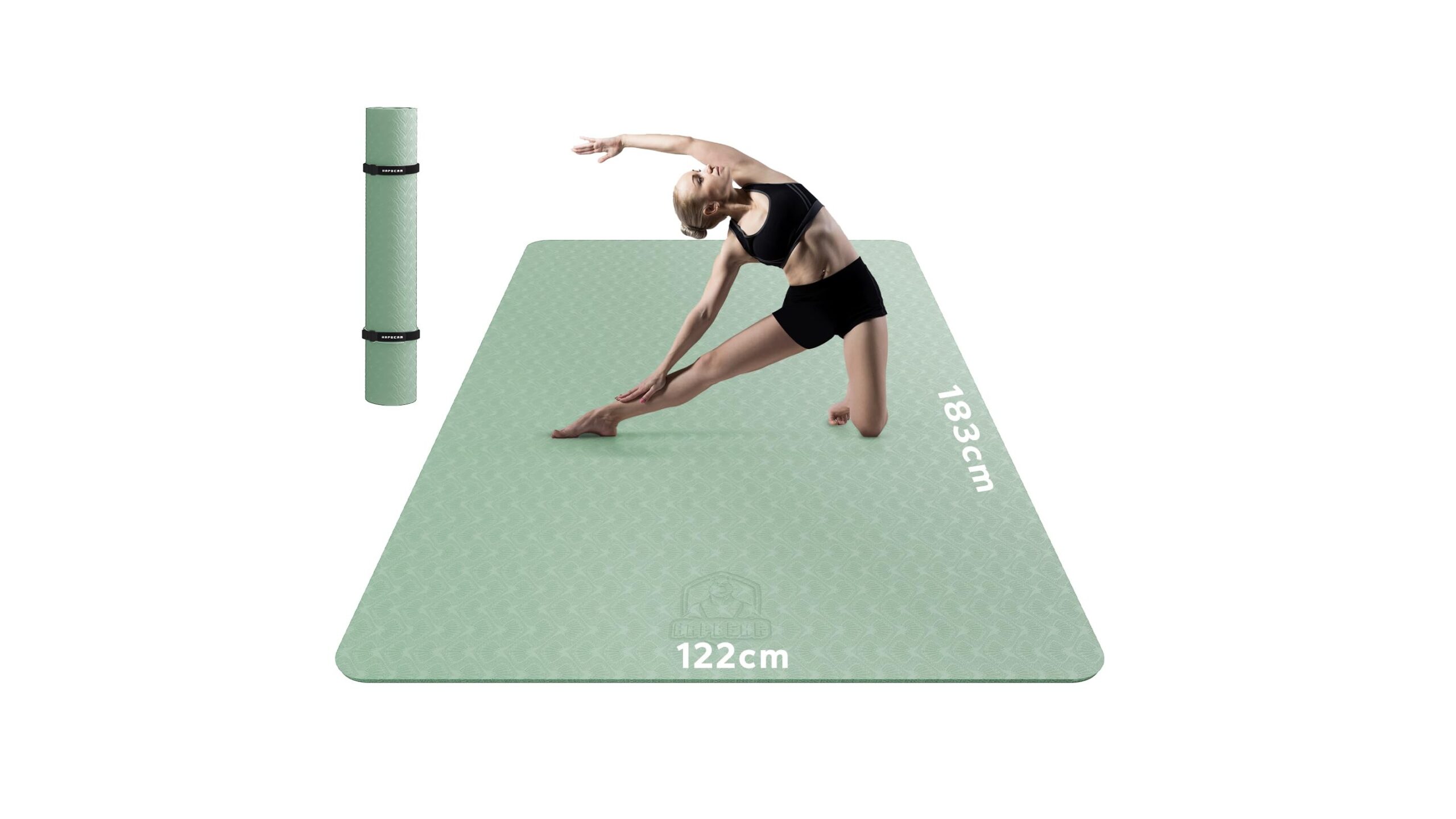 HAPBEAR large yoga mat on Amazon, extra-wide comfort for barefoot home workouts