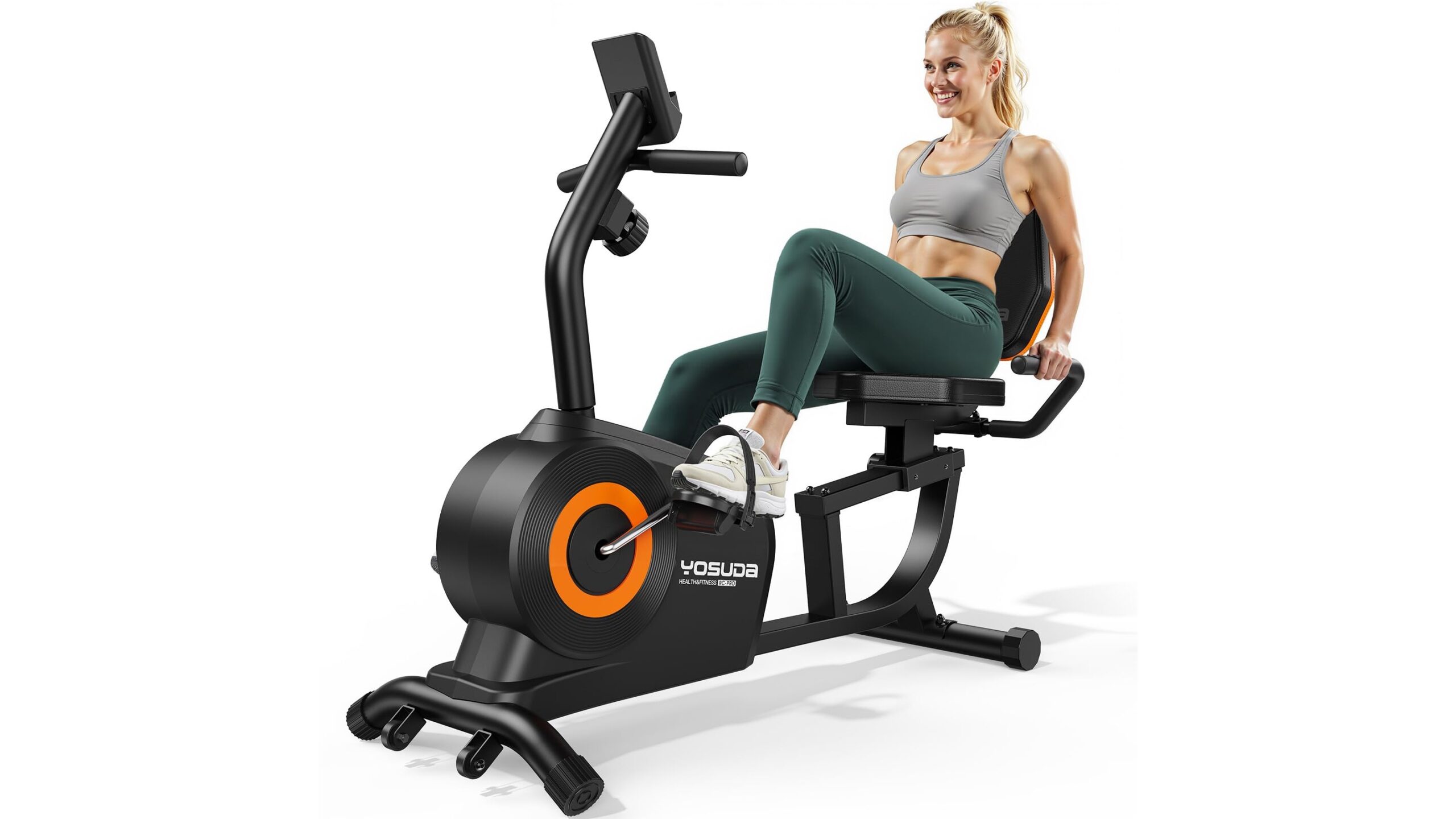 Yosuda recumbent exercise bike, quiet home cardio option with high capacity on Amazon