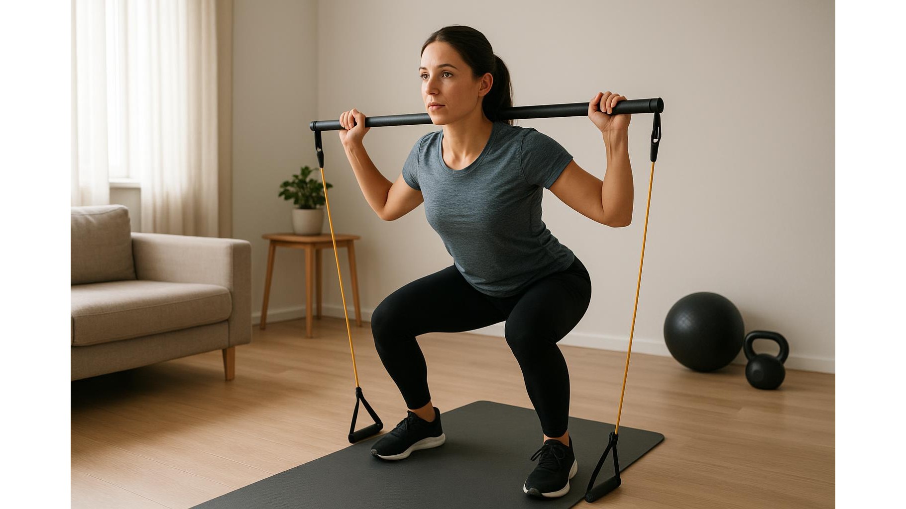 Full body strength workout at home using only a Pilates bar kit and bodyweight