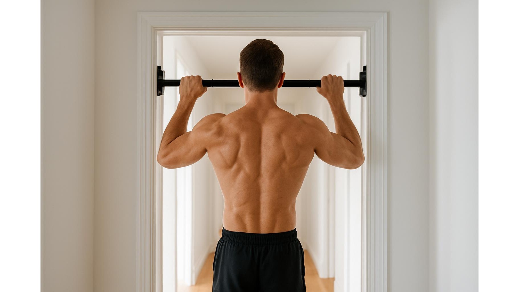 Upper-body strength workout at home using only a doorframe pull-up bar