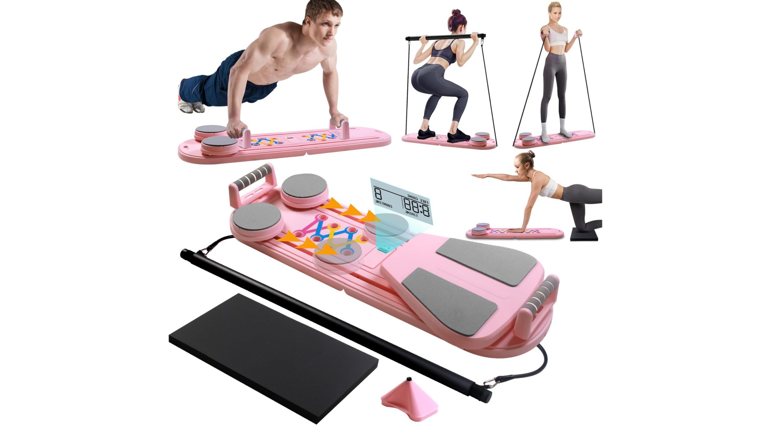 Foldable Pilates reformer machine for home, a multifunctional core and mobility station