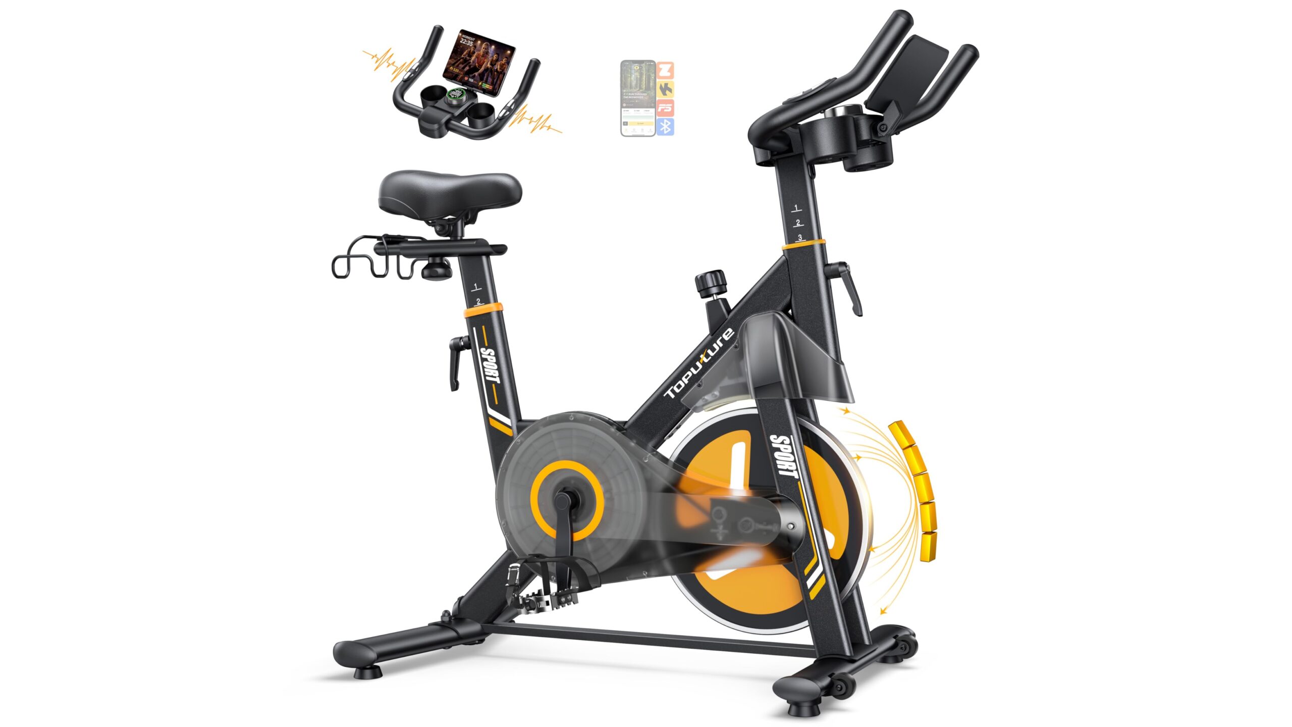 Toputure exercise bike with touchscreen LCD, the connected spin bike for your home gym now on Amazon