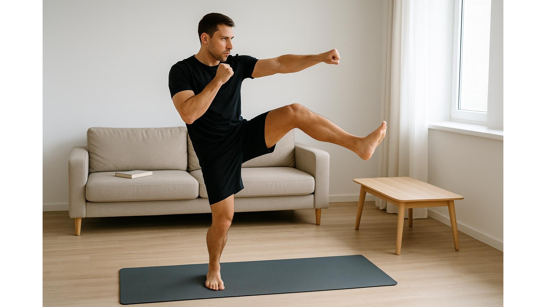 30-minute home cardio kickboxing workout for small spaces