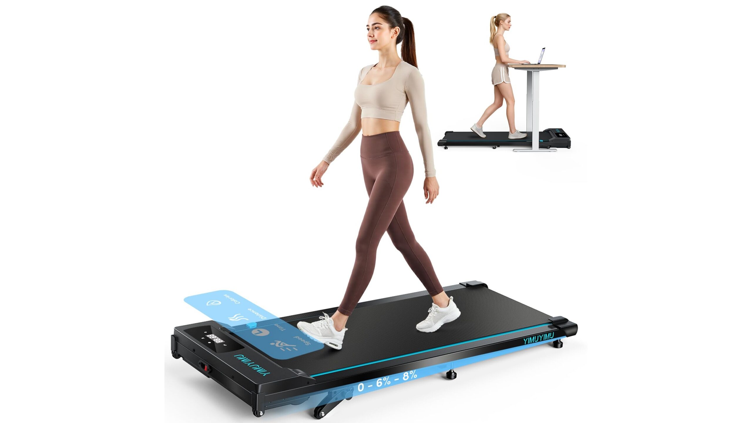 YIMUYIMU walking pad with incline, compact under desk treadmill now in promo on Amazon