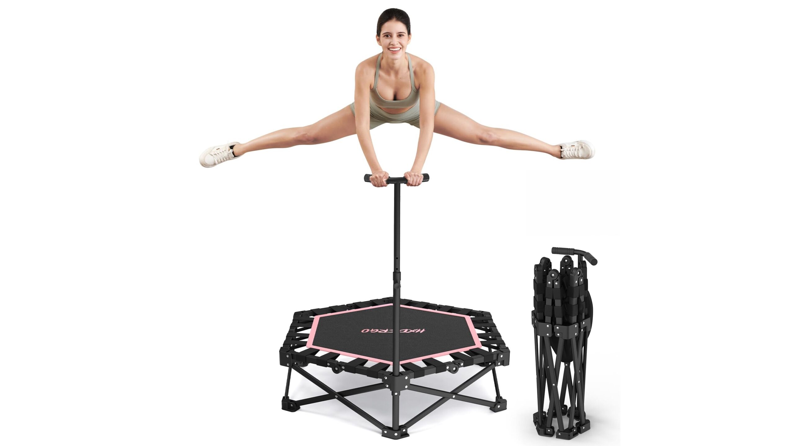 HXD-ERGO foldable mini rebounder, a fun low-impact trampoline for small home gyms