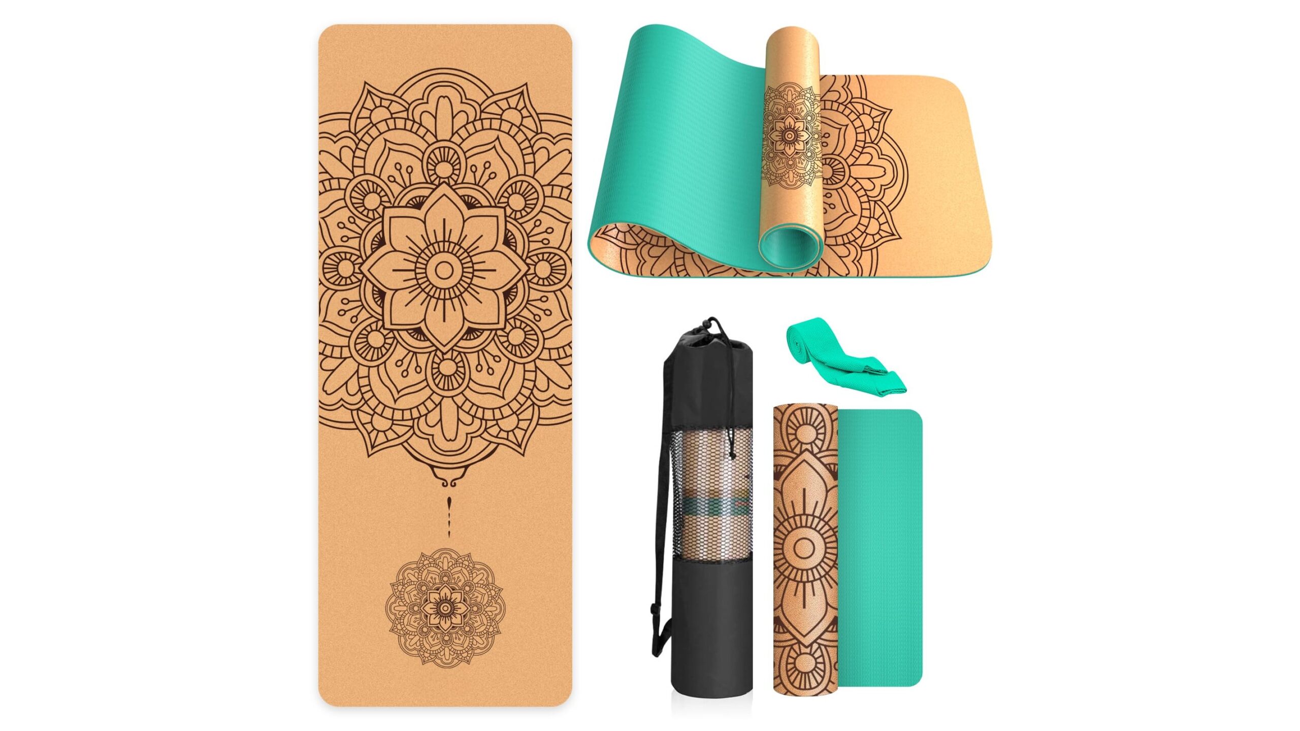 Eco-friendly cork yoga mat with carry bag, a grippy and stylish upgrade for home practice on Amazon