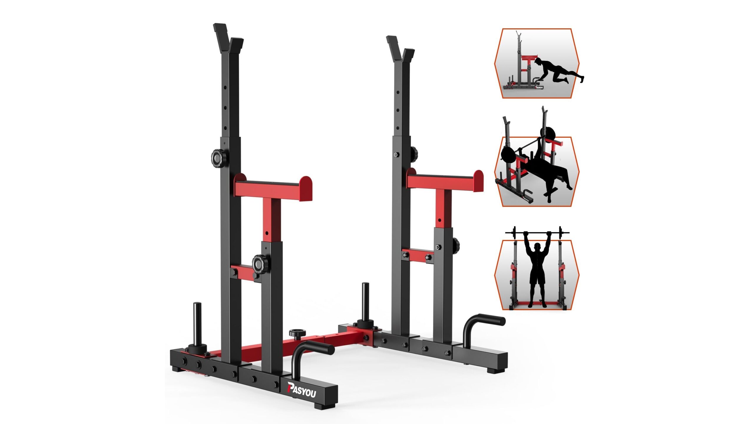 PASYOU adjustable squat rack, heavy duty multi-function stand for barbell training at home
