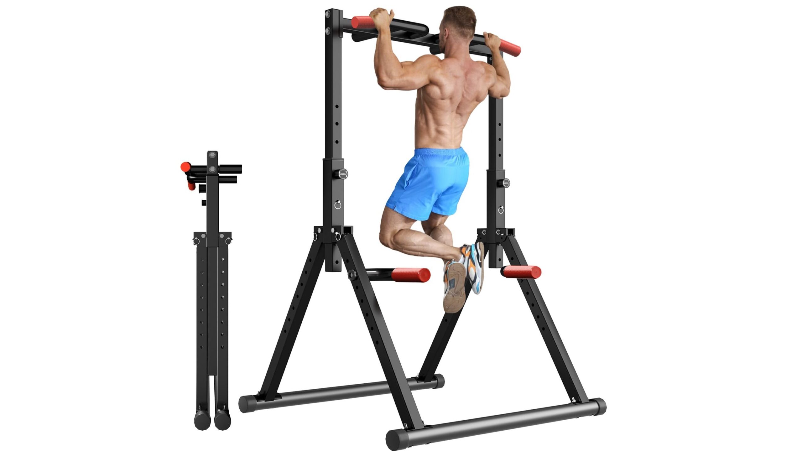 WATBKHE power tower pull up dip station, a foldable multi-function solution for strength training at home