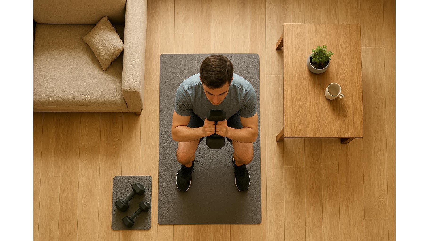 Full body dumbbell workout for small living rooms: 45 minutes in one square meter