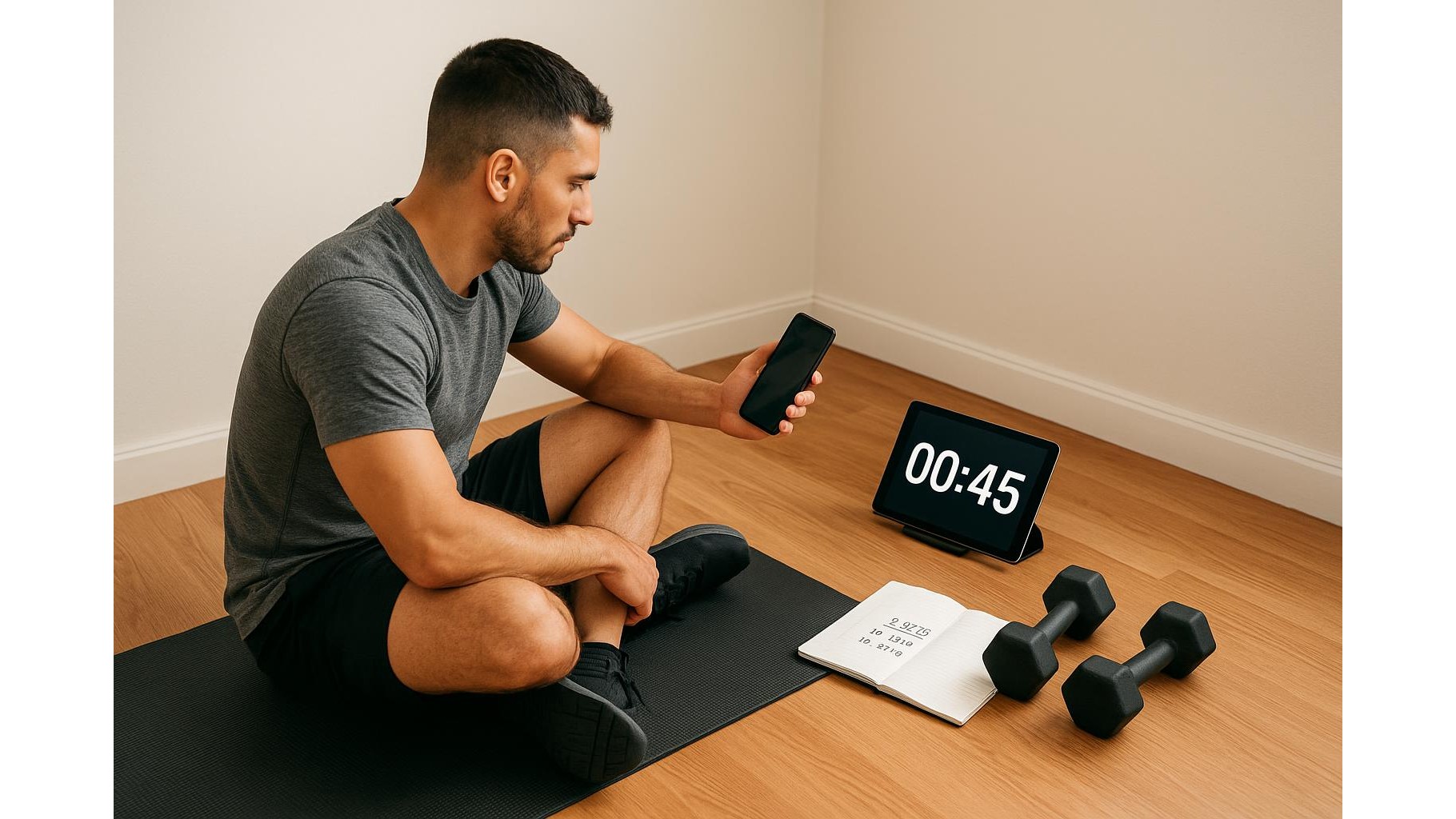 Using simple rep and timer apps together to structure home strength sessions