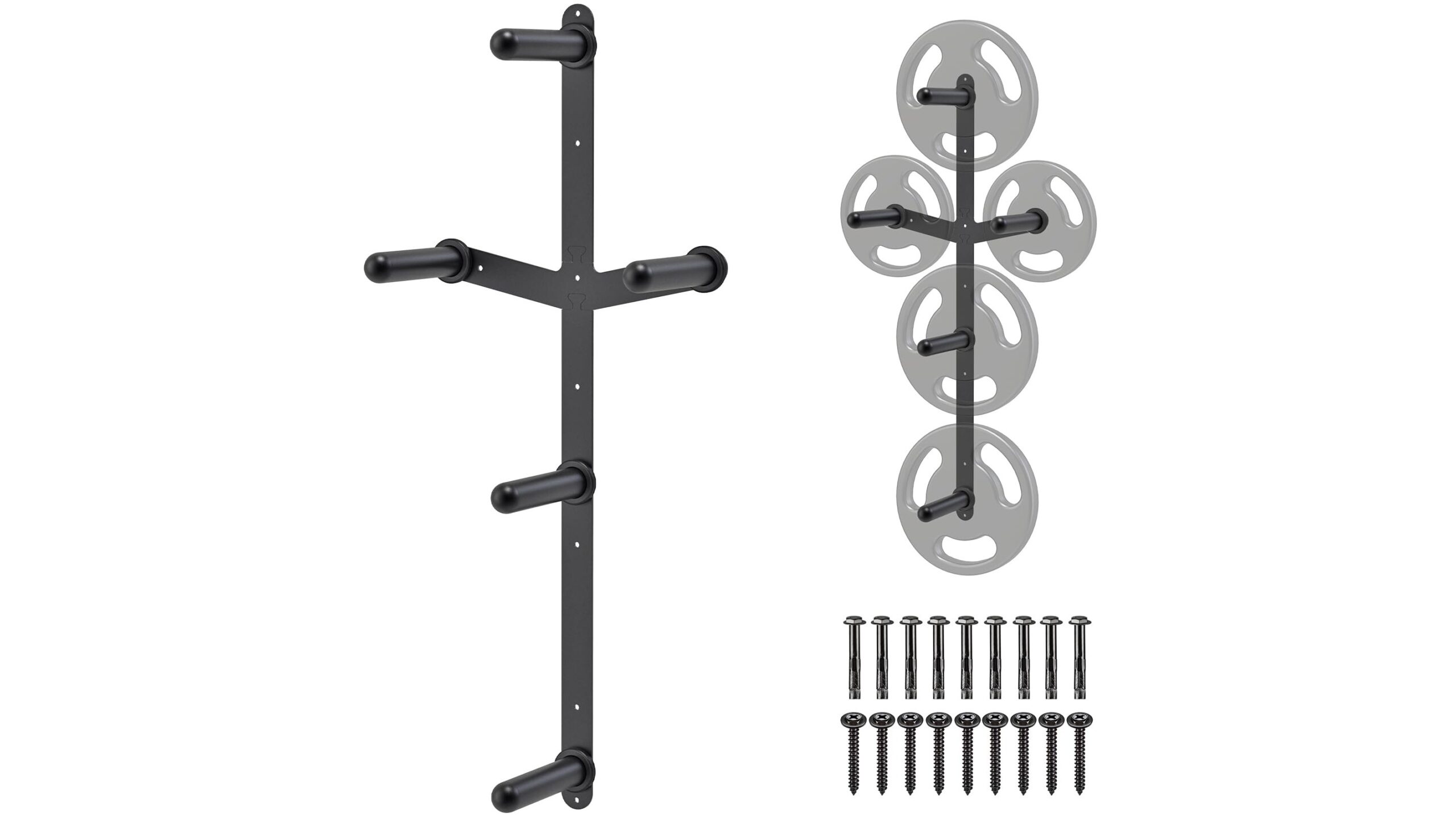 Wall-mounted Olympic plate storage rack, a tidy solution to free up floor space in your home gym