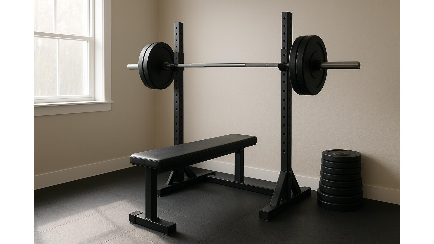 12-week barbell-focused home strength program for intermediates with just a rack and a bench
