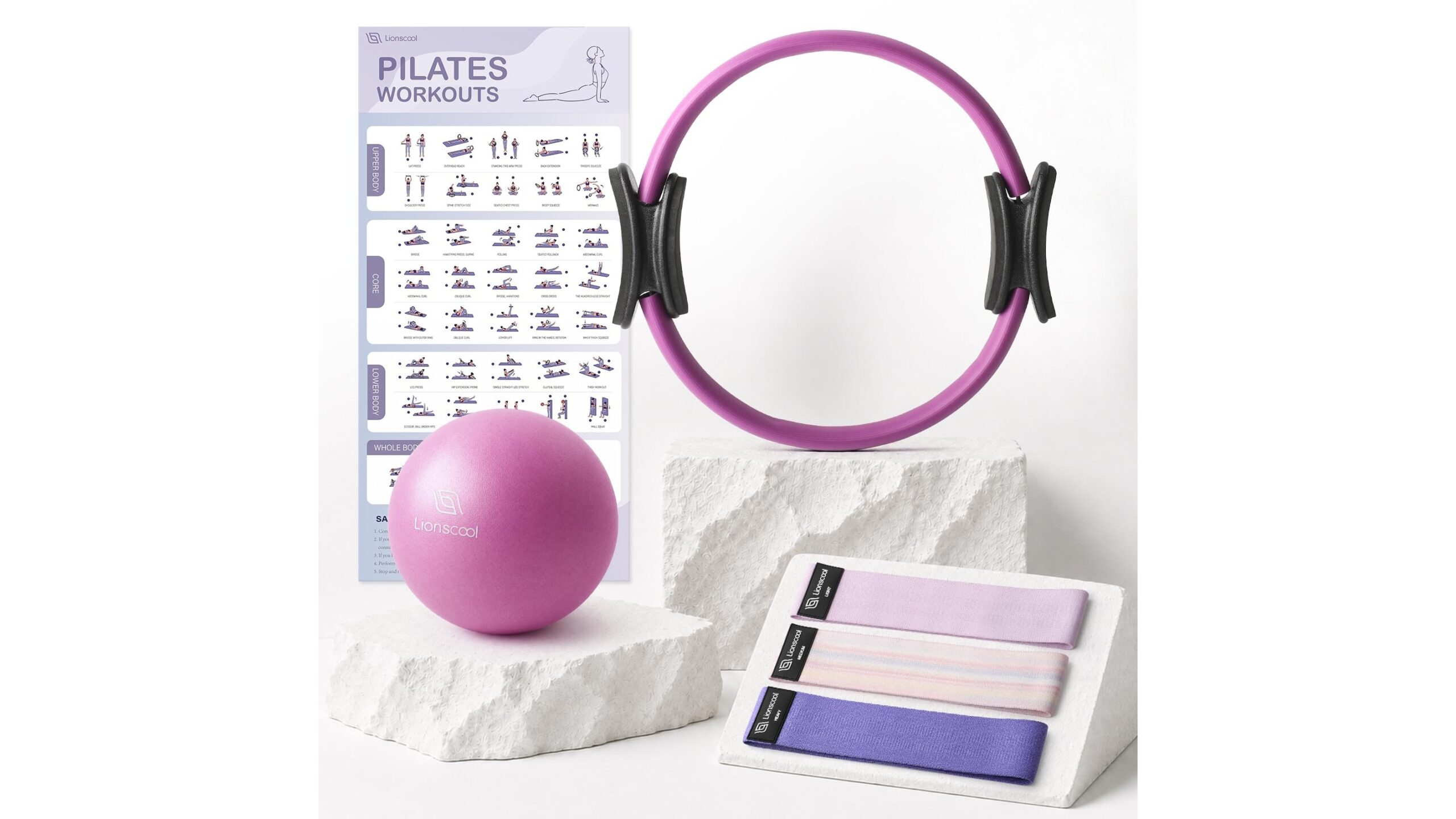 Lionscool pilates ring set, mini kit completo per allenare core e postura in salotto