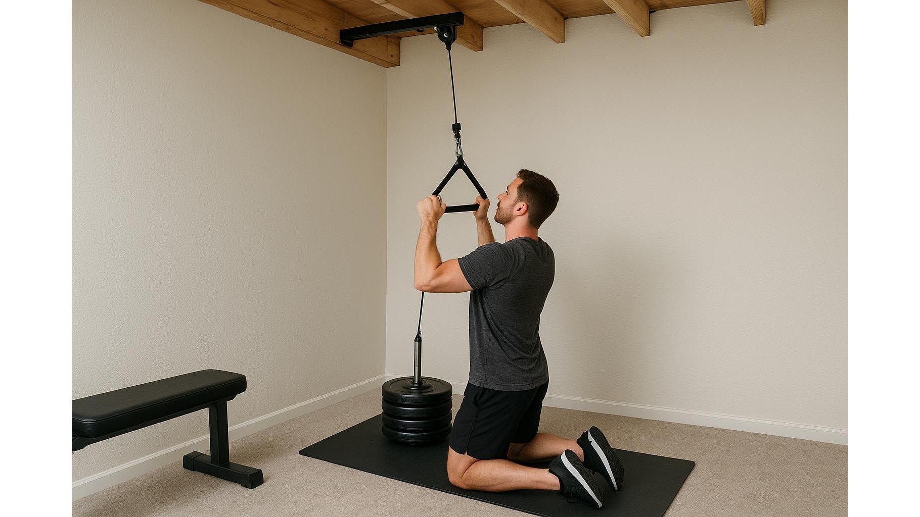 Ceiling-mounted cable pulley systems: turn a single anchor into a full home gym