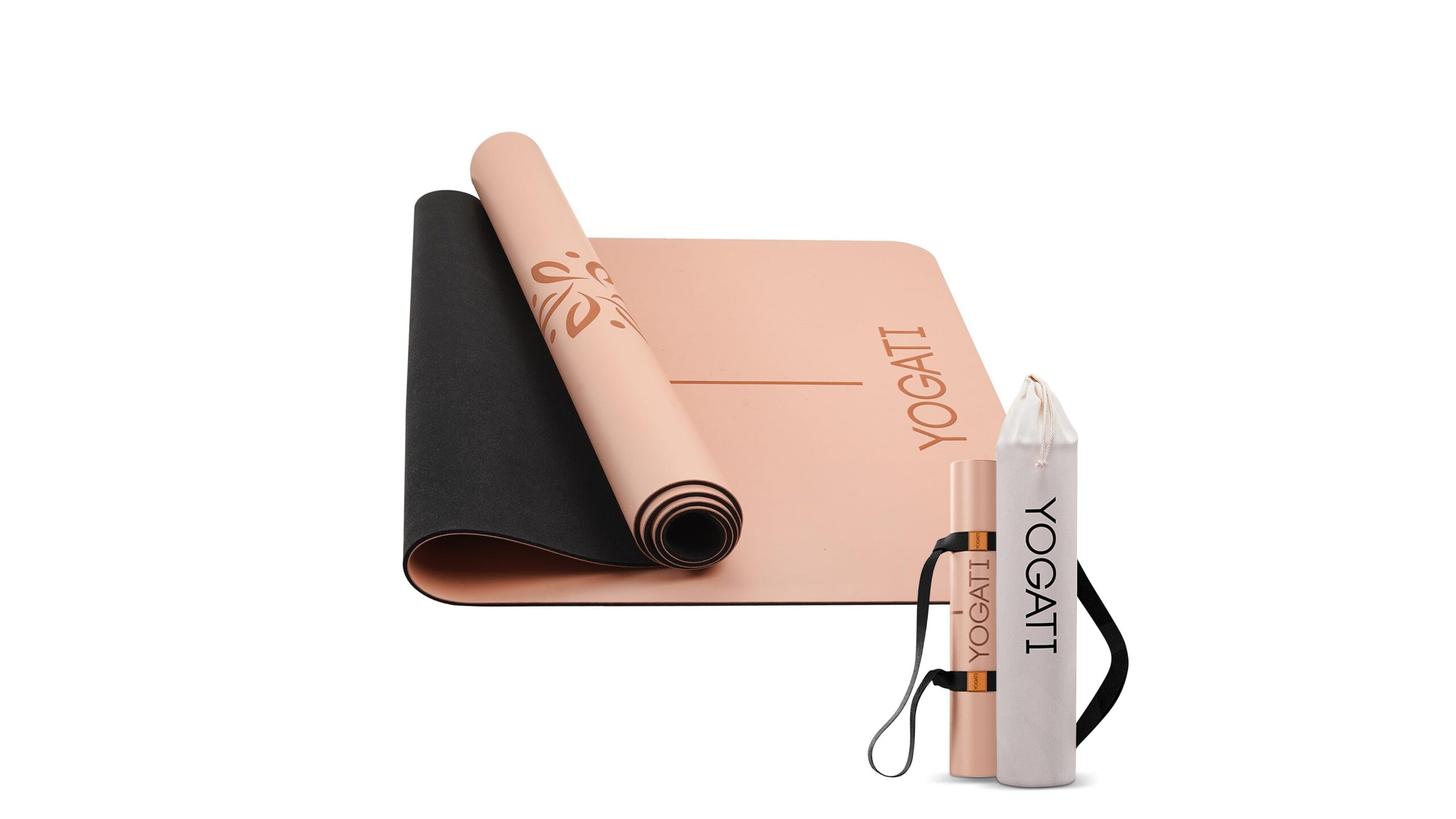 Yogati rubber yoga mat with alignment lines, ideal base for home stretching and flows