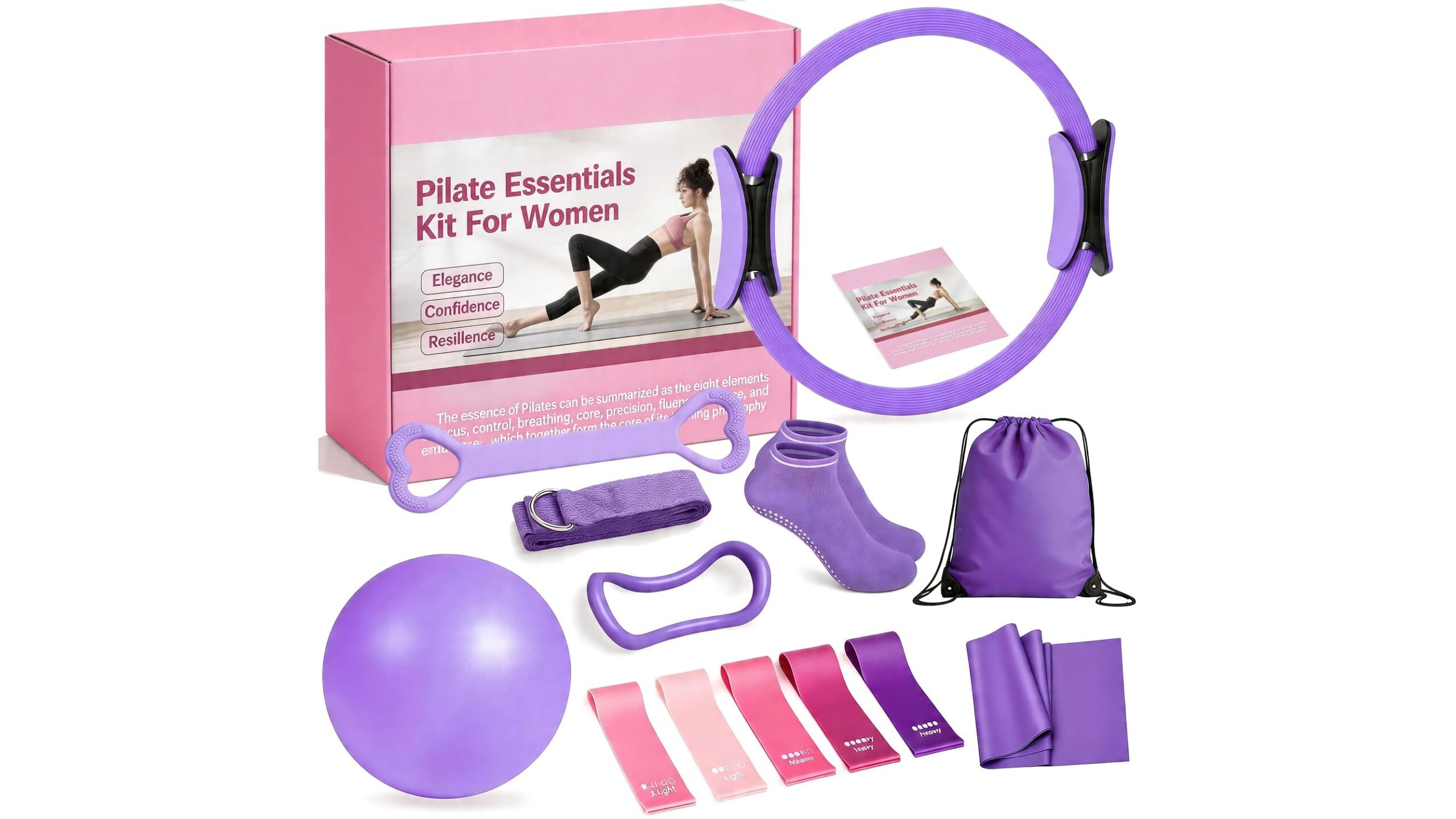 Purecas home pilates & yoga starter kit, all-in-one set for gentle full body training at home