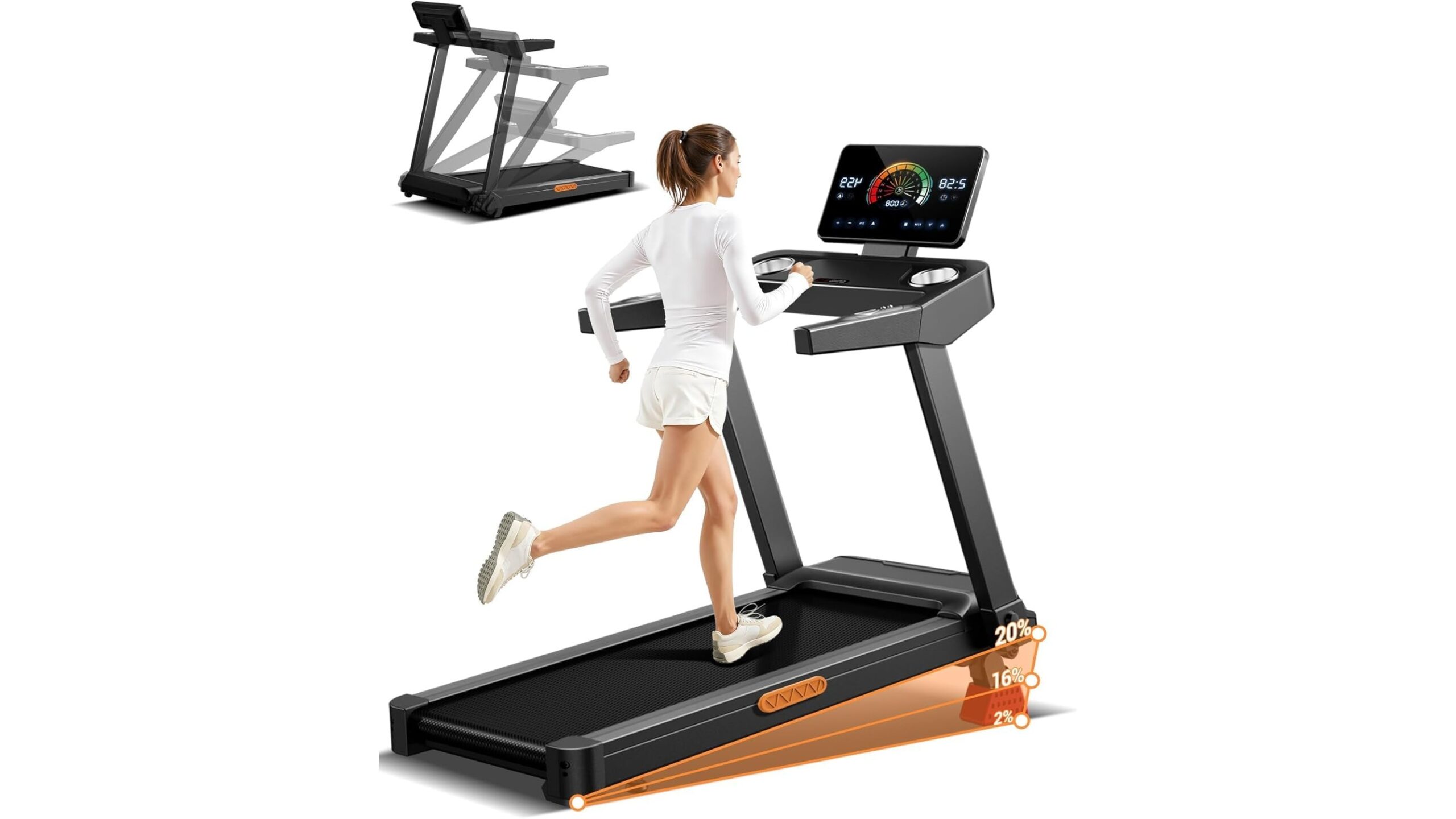LONTEK foldable treadmill per home gym, tapis roulant compatto con pendenza per allenarsi seriamente a casa