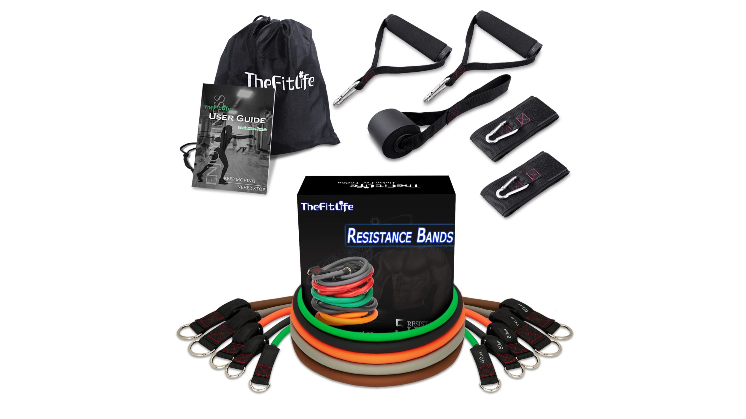TheFitLife resistance bands set, kit completo di elastici per trasformare il salotto in palestra