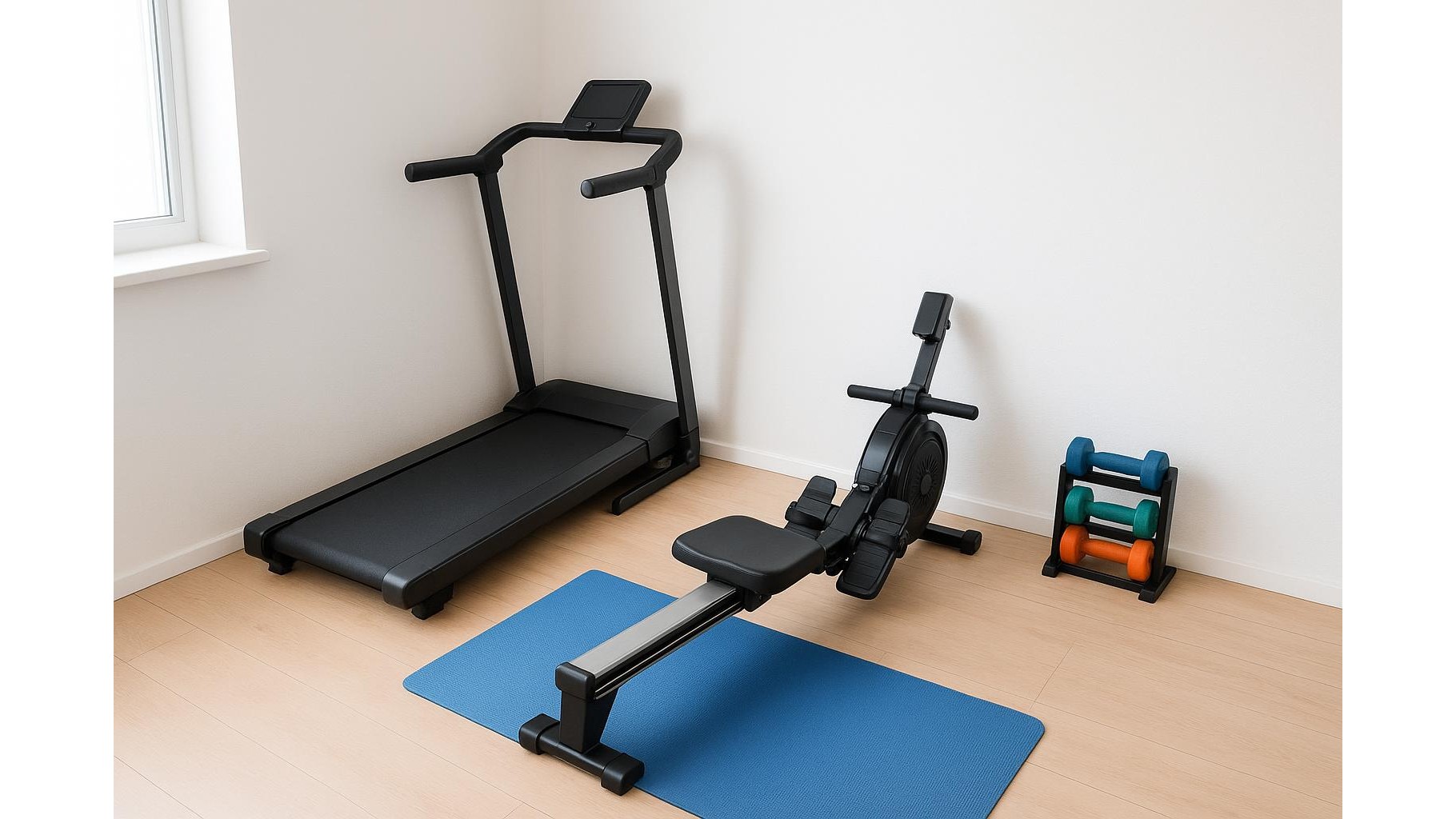 How to build a complementary two-machine cardio setup in a tiny home gym