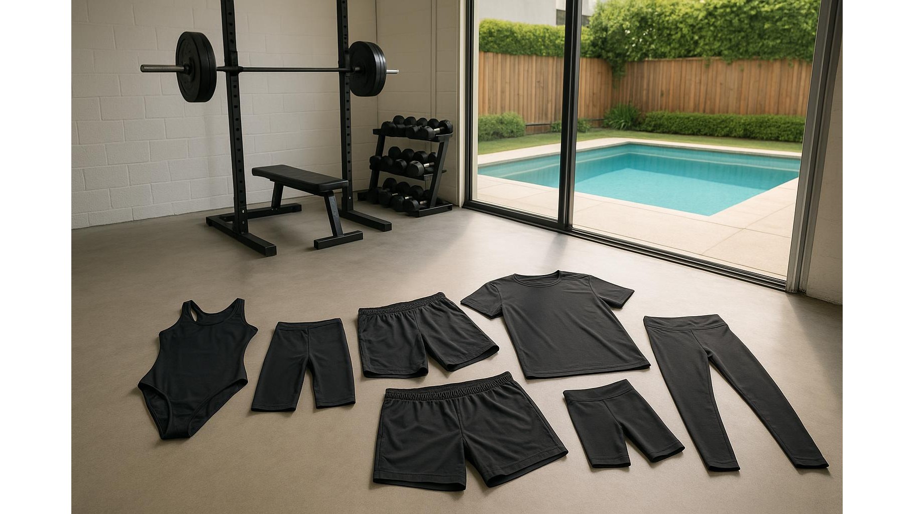 Chlorine-friendly workout outfits for home pool and garage cross-training