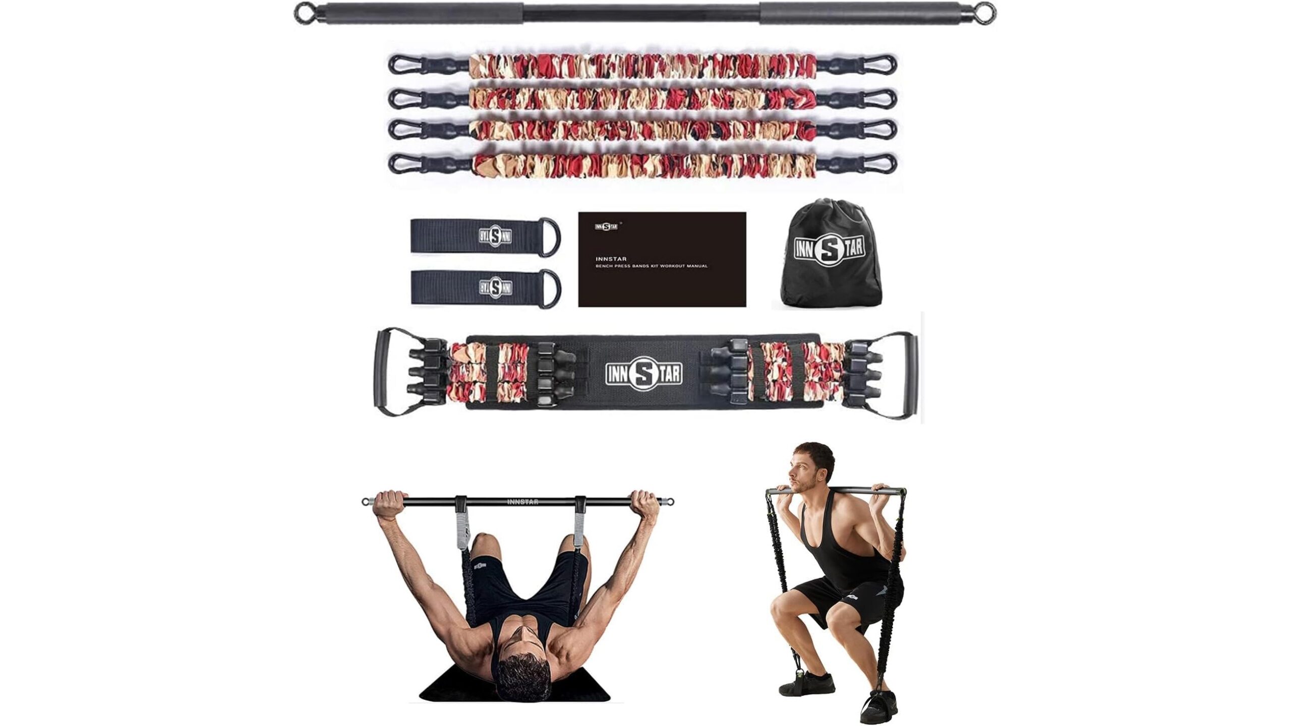 INNSTAR portable home gym set, a complete bar-and-band station for strength training in any room