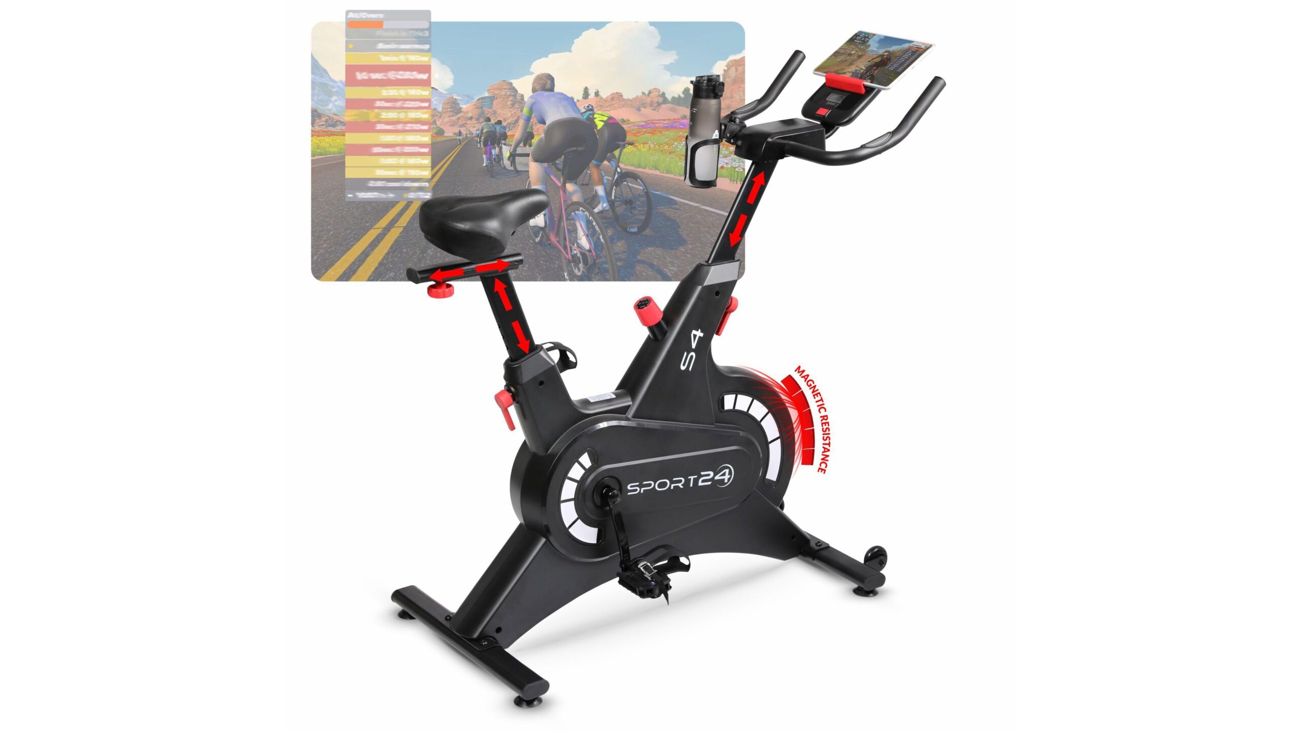 Sport24 smart exercise spinning bike, home cycling with pulse tracking and tablet holder