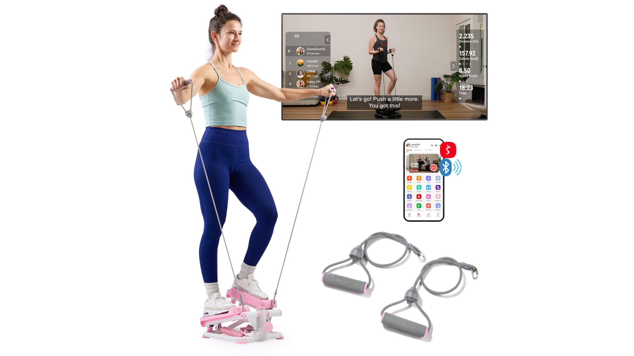 Sunny Health & Fitness mini stepper, full body home cardio with built-in resistance bands