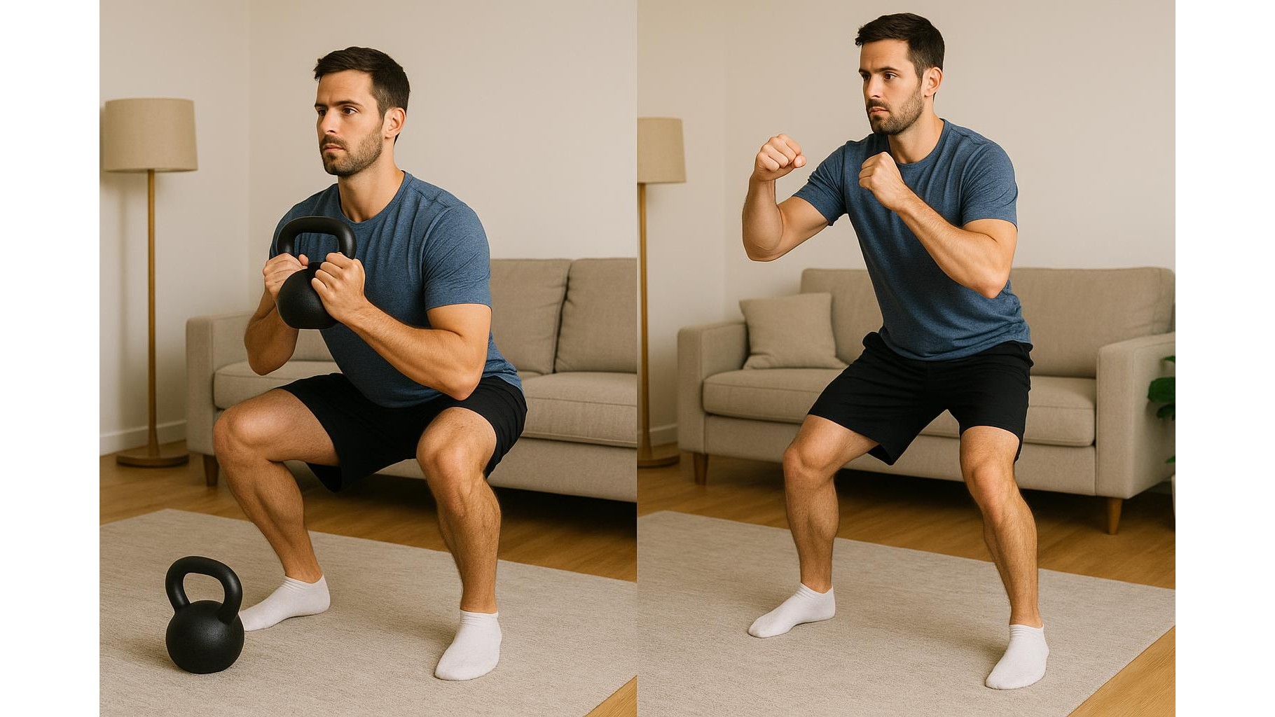 Hybrid strength and cardio ladder: 35-minute home workout with one kettlebell and shadow boxing