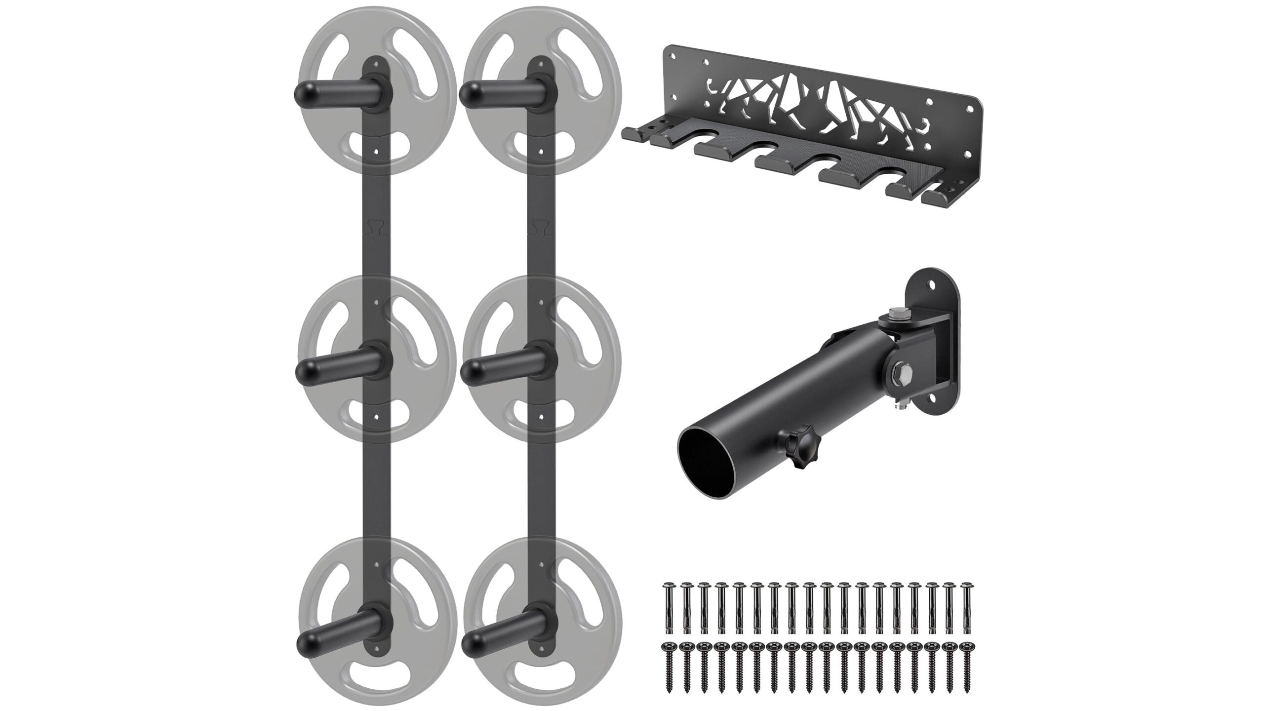 Set organizer Kipika da parete per dischi e landmine, soluzione salvaspazio per home gym ordinate