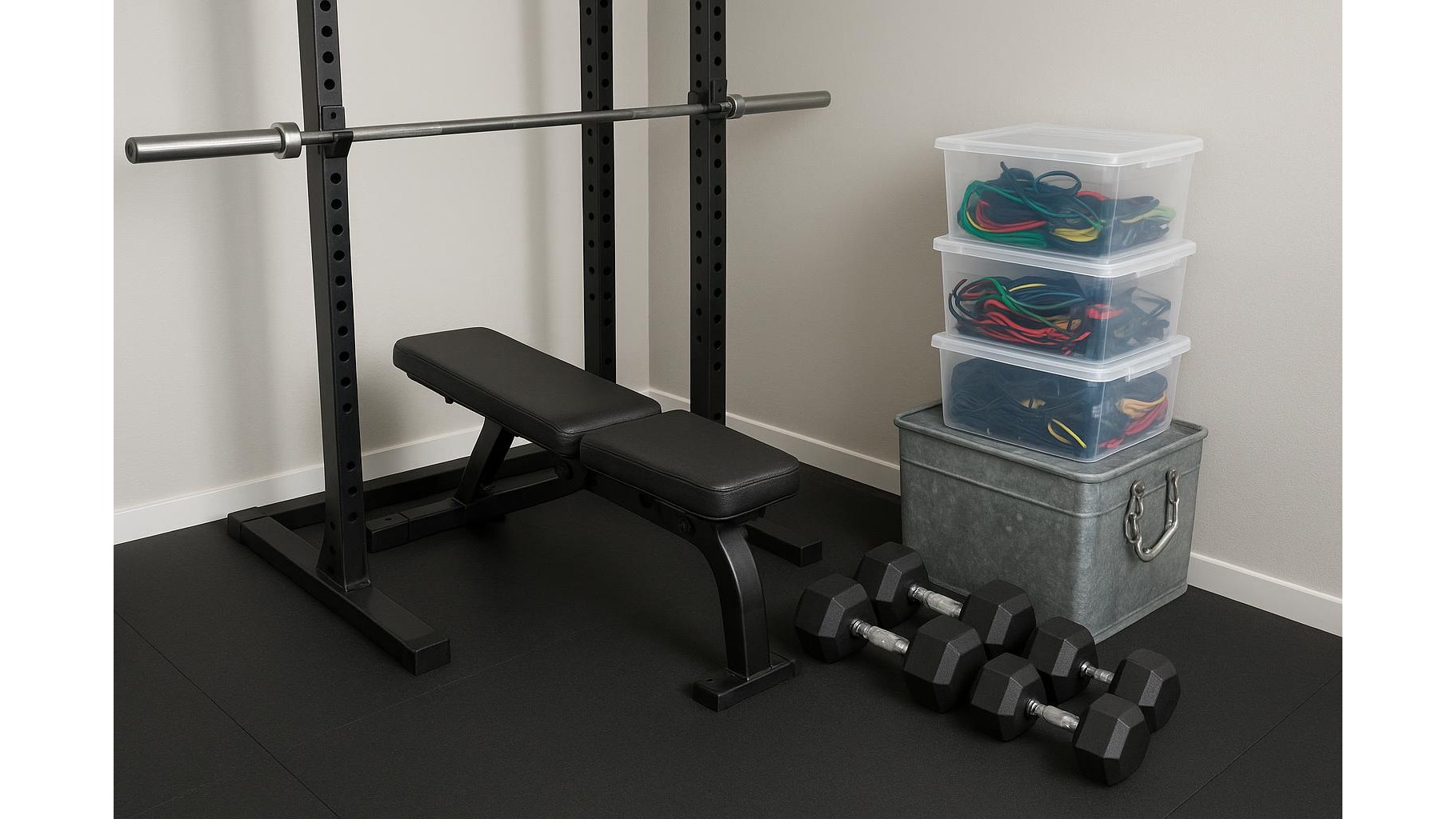 Steel vs plastic bins: how to organise small accessories in your home gym corner