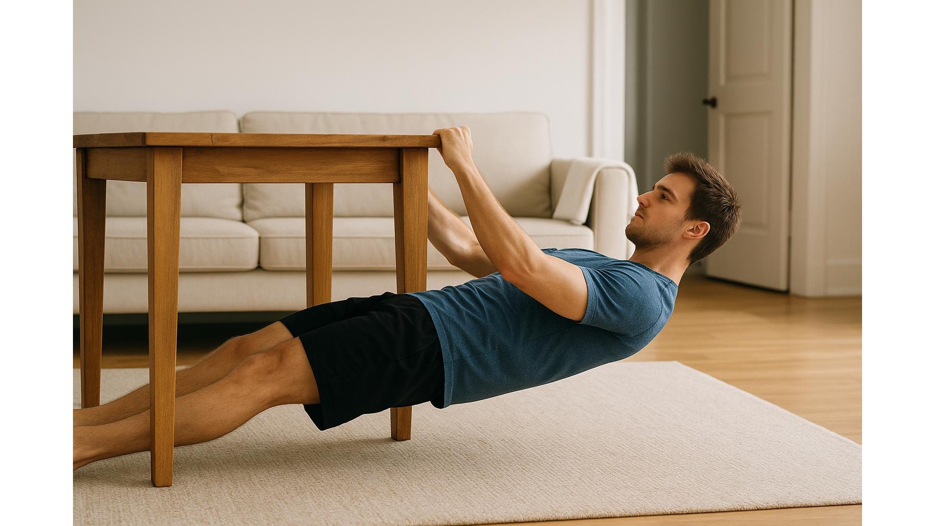 Home pull day without equipment: towel, table and doorway exercises for a stronger back