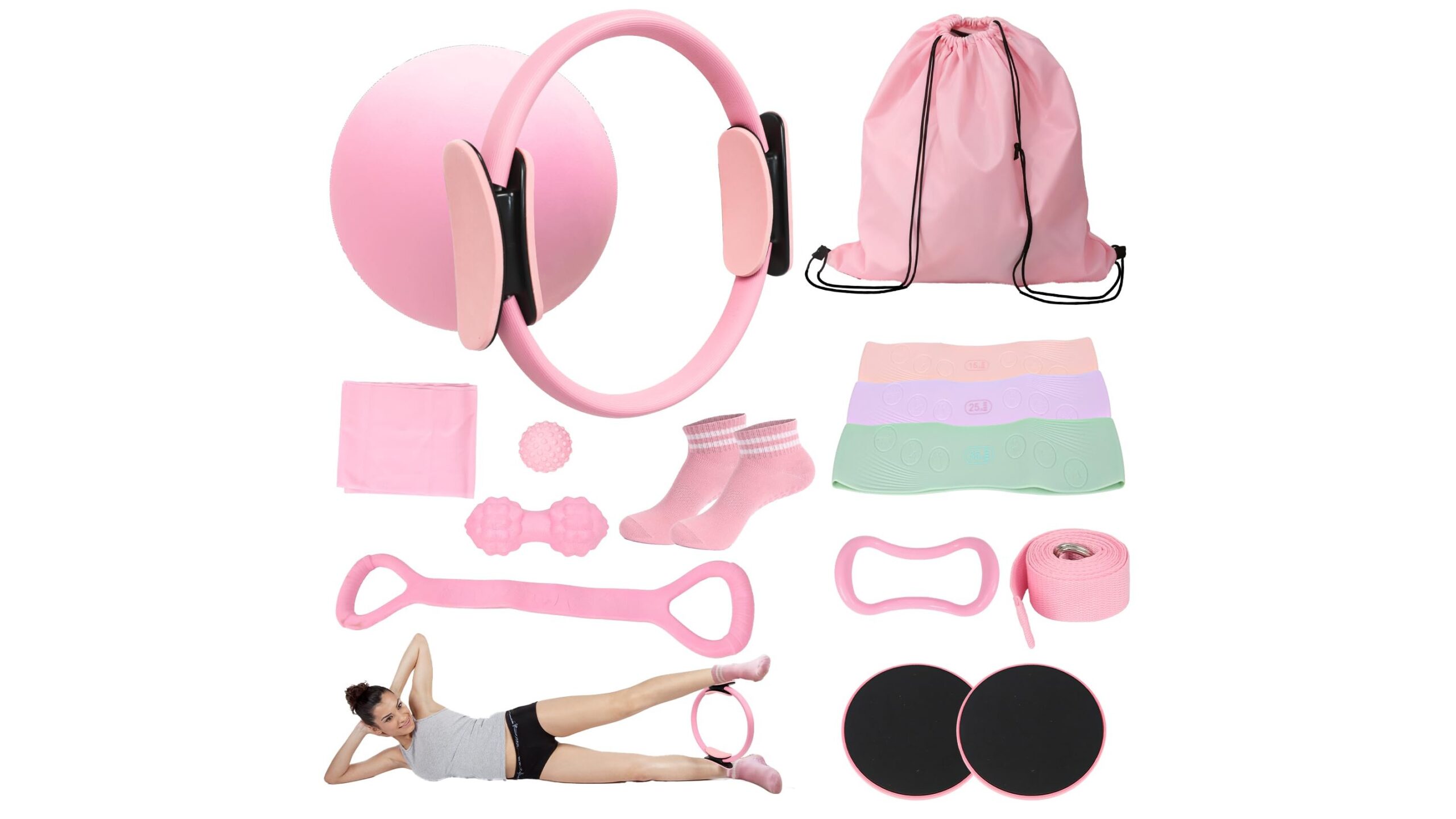 Kit pilates LZDMY 15 pezzi, set completo per allestire un mini studio in salotto