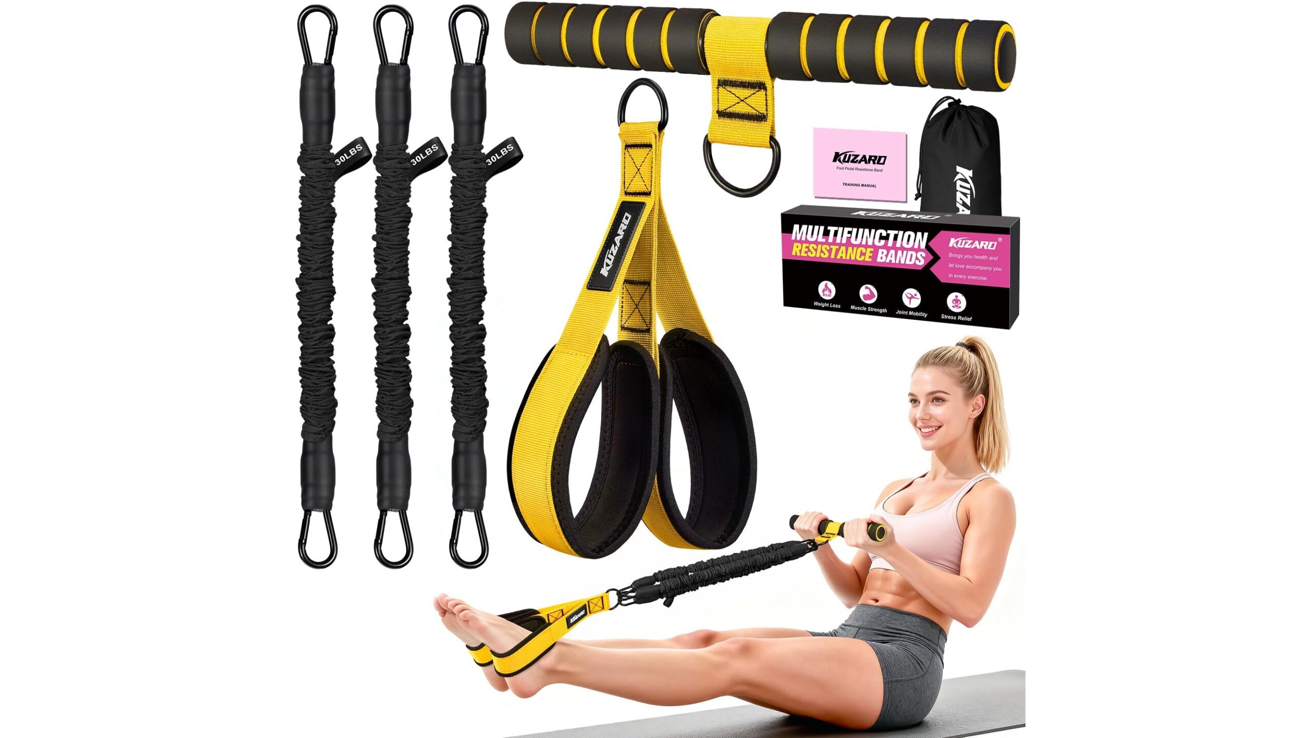 KUZARO multifunction pedal resistance band, home-friendly full body trainer in promo on Amazon