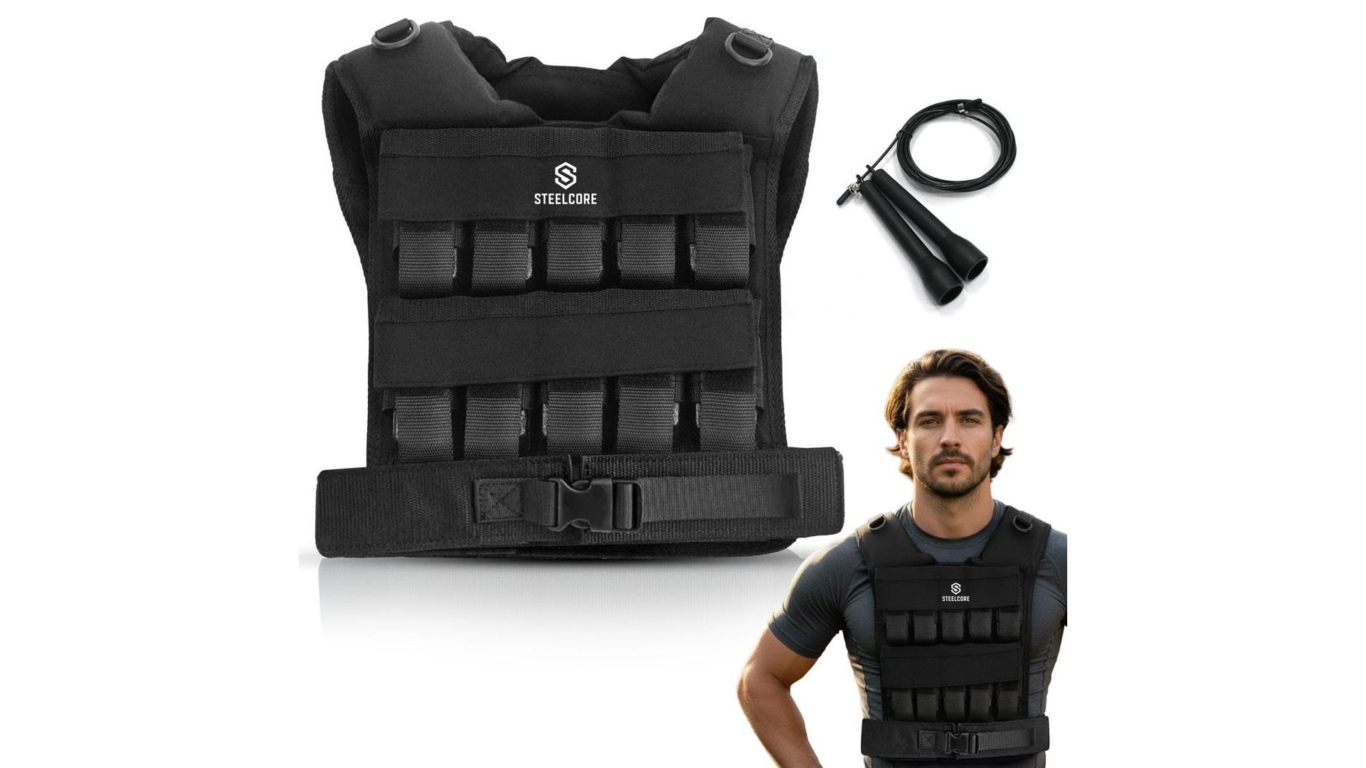 SteelCore adjustable weighted vest, heavy‑duty load for home strength and cardio now on Amazon